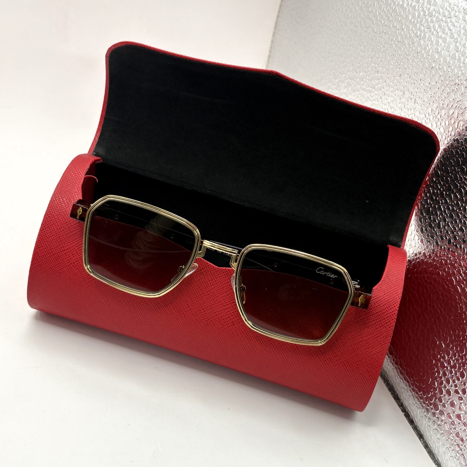 Luxurious Cartier Brown Body Black Transparent Sunglasses With Pouch And Box