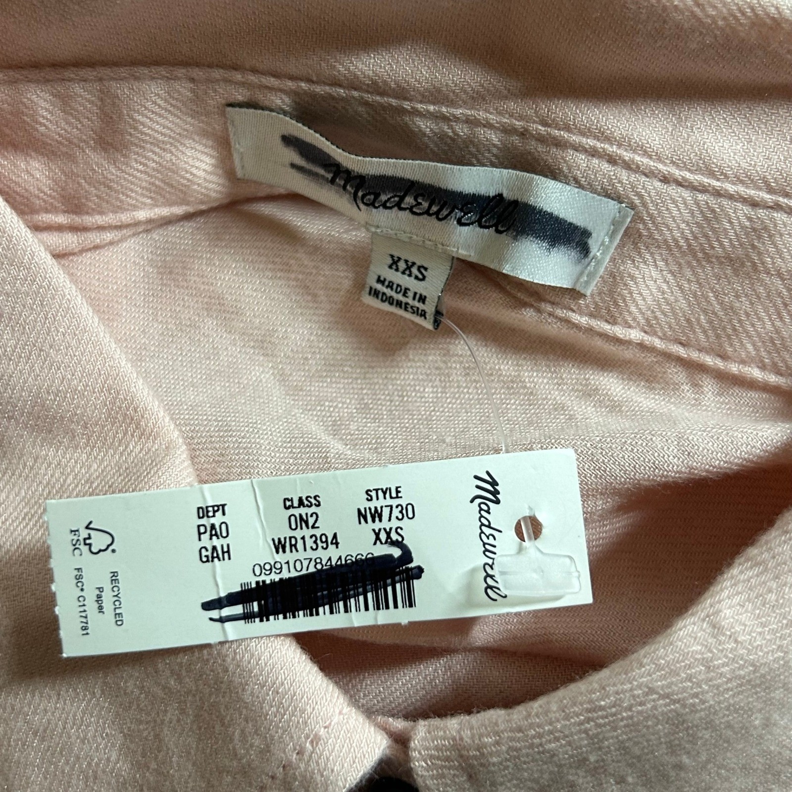 Madewell Womens Dusty Pink Heathered Lightweight Flannel Dolman Button XXS New