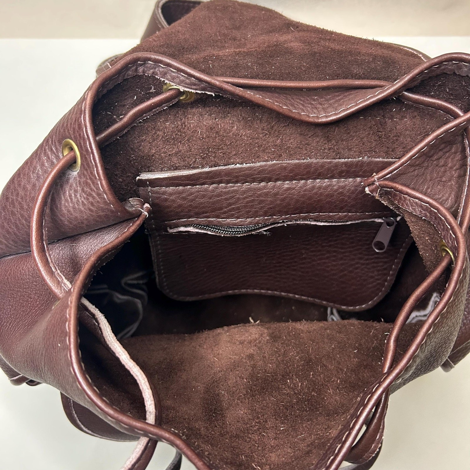 Vintage Style Dark Brown Full Grain Leather Rucksack Backpack