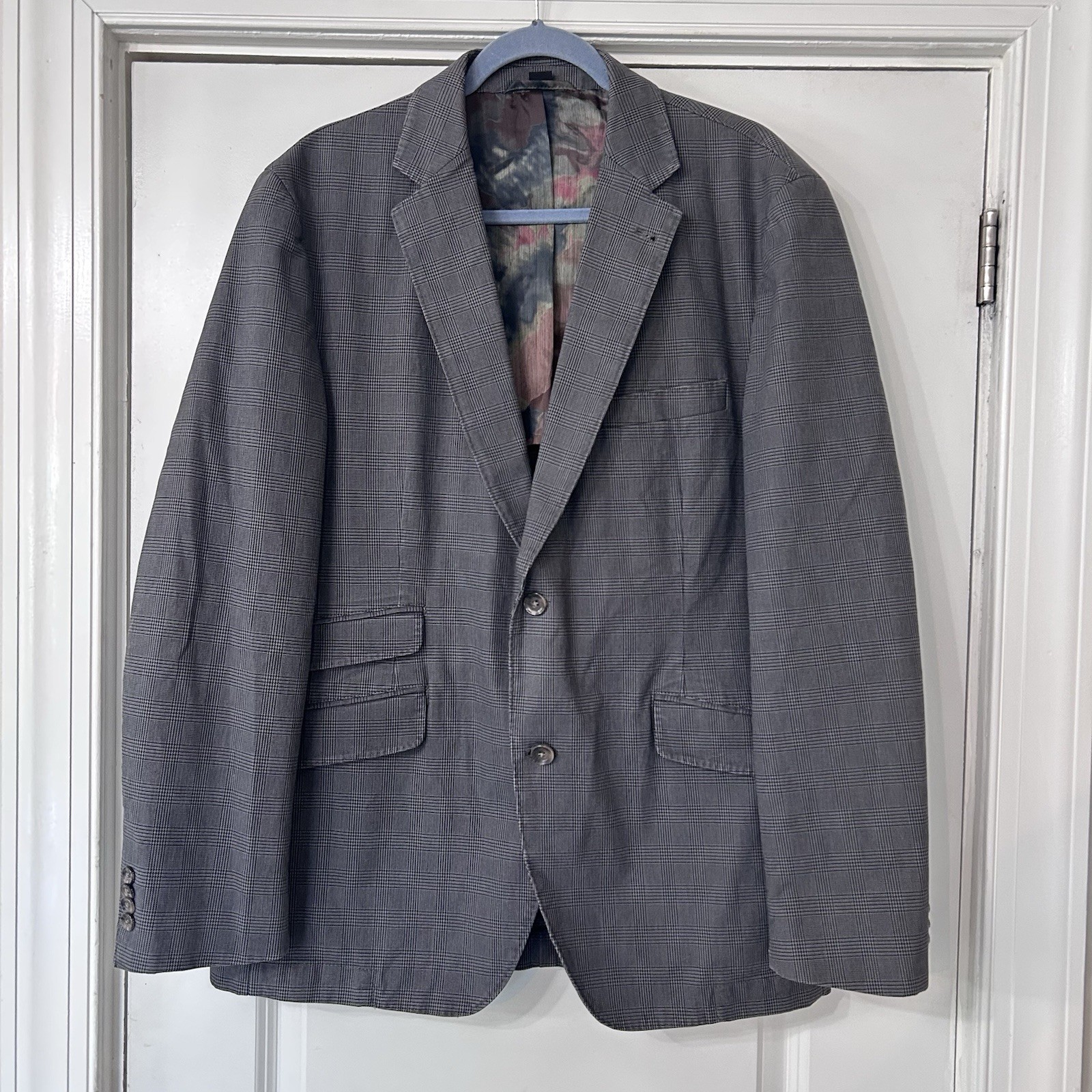Kroon STING Unstructured Blazer 42R Gray Tone Cotton Stretch Check Plaid Casual