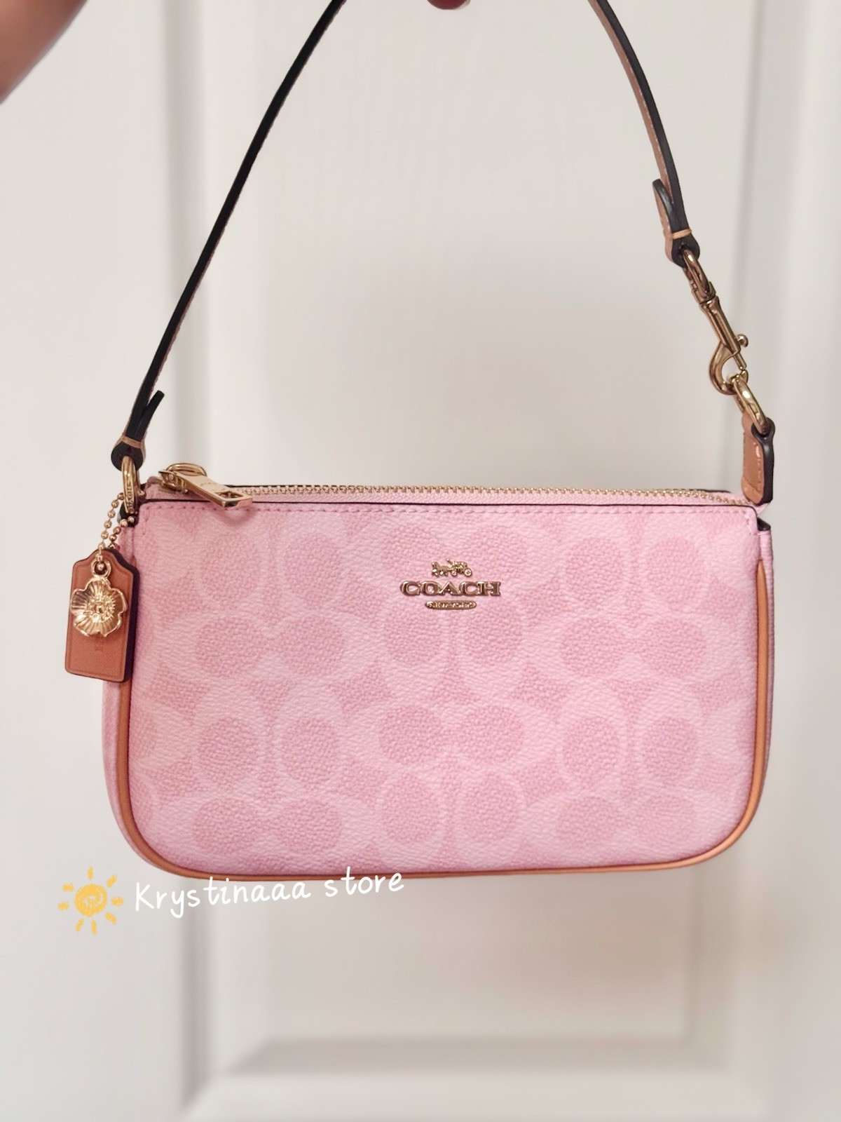 NWT Coach Nolita 19 In Signature Canvas with Charm Gold/Powder Pink CDW31