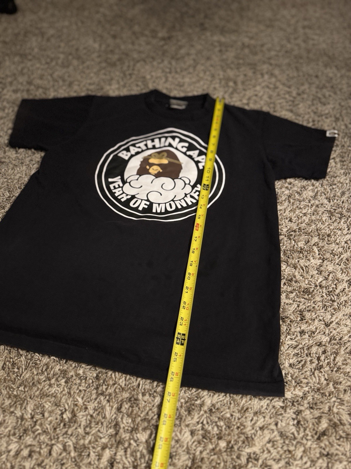 A Bathing Ape BAPE Year of Monkey Black Graphic Print Crew Neck T-Shirt Men L