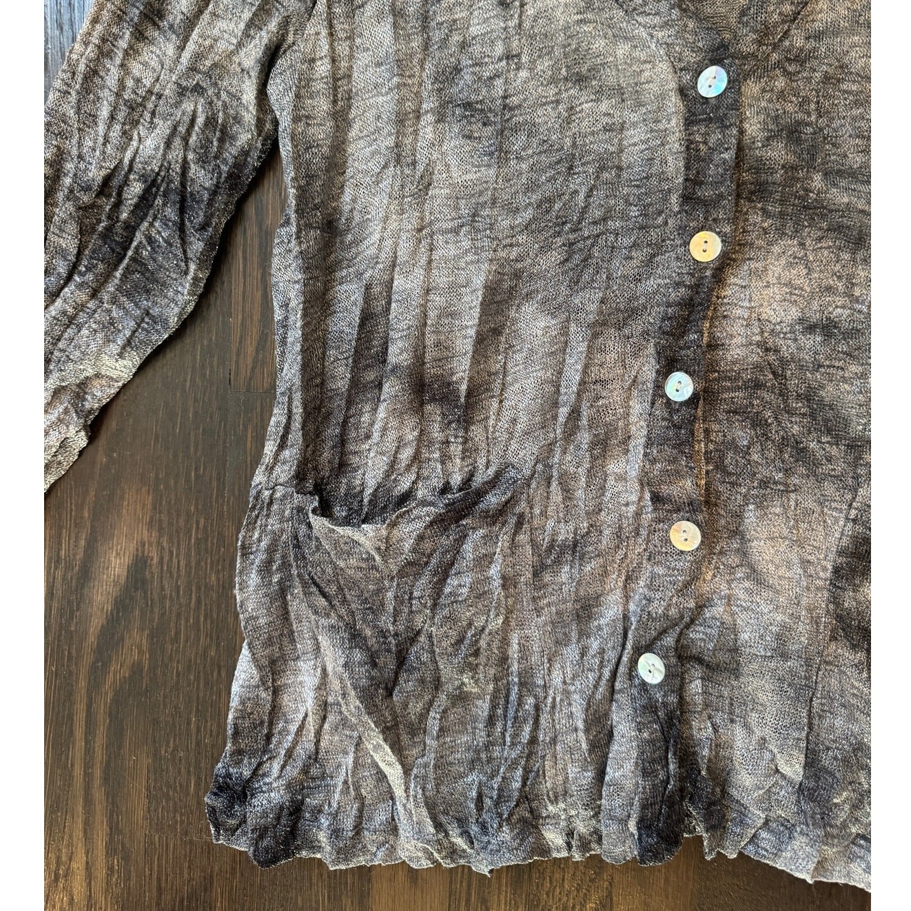 Alembika | Crinkle Knit Cardigan Gray Abstract Stretch Button Front Size 2 Med