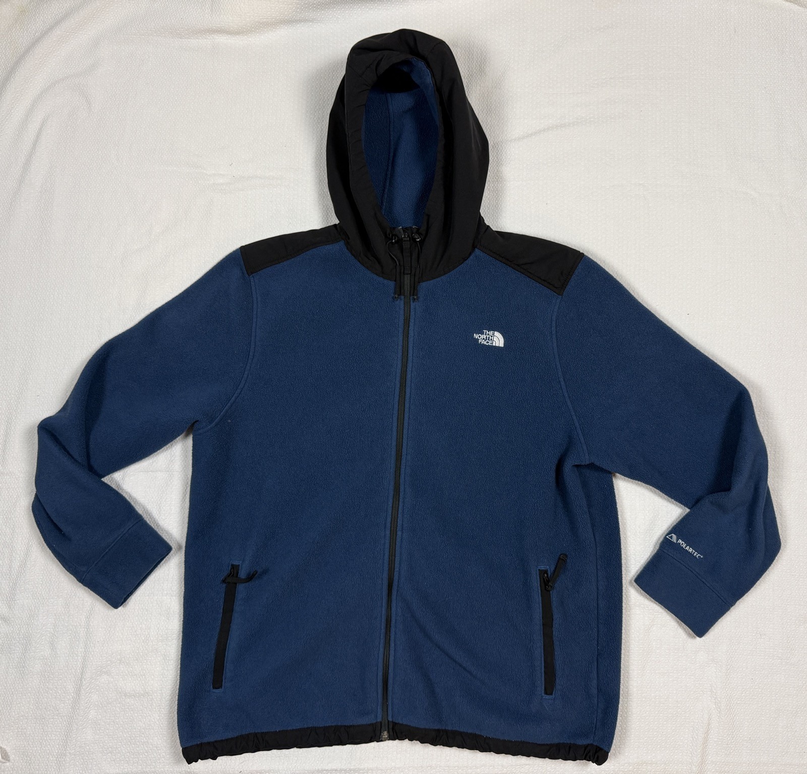 The North Face Circular Design Polartec Full Zip Fleece Hoodie 2XL Black Blue