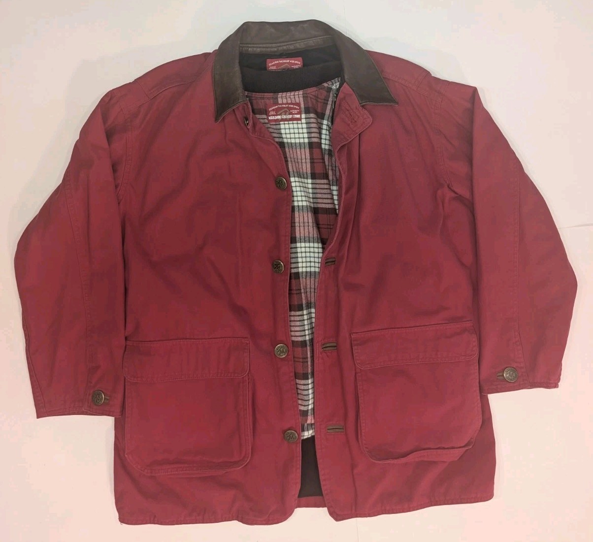 Vtg Marlboro Country Store 3-in-1 Flannel Lined Red Chore Jacket Barn Coat Small