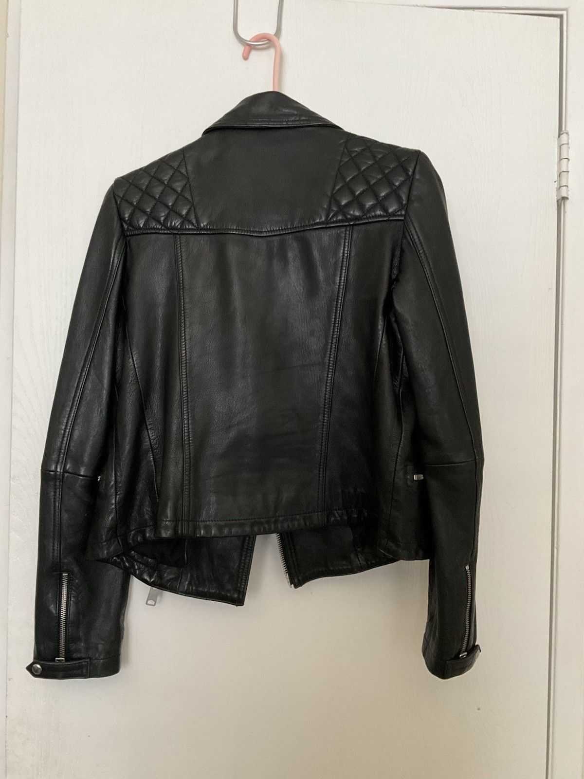 AllSaints Women’s Size 8 Black Quilted Biker Moto Jacket Zip Slim Short