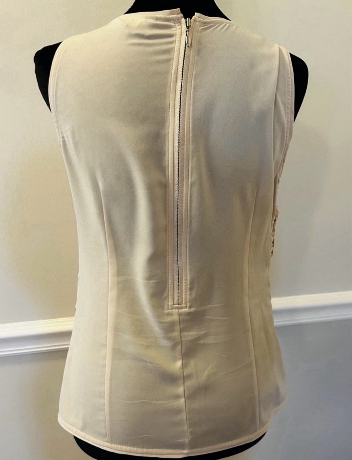White House Black Market Women’s XS Beige Gold Sequin Mesh Zip Back Tank Top