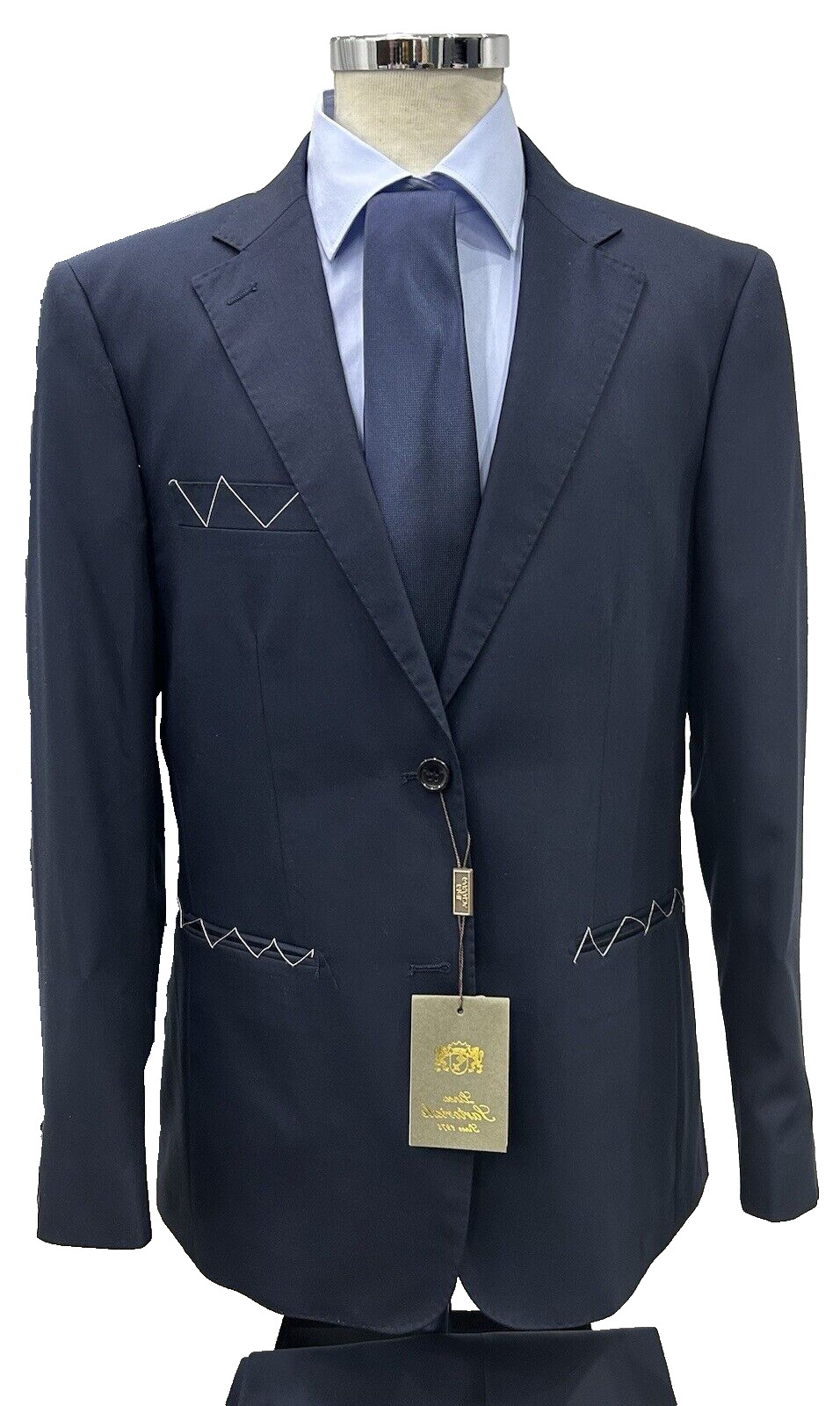 Men’s Tailored Suit Made In Italy Blue Tasmania Wool 46 48 50 52 54 56 58 60