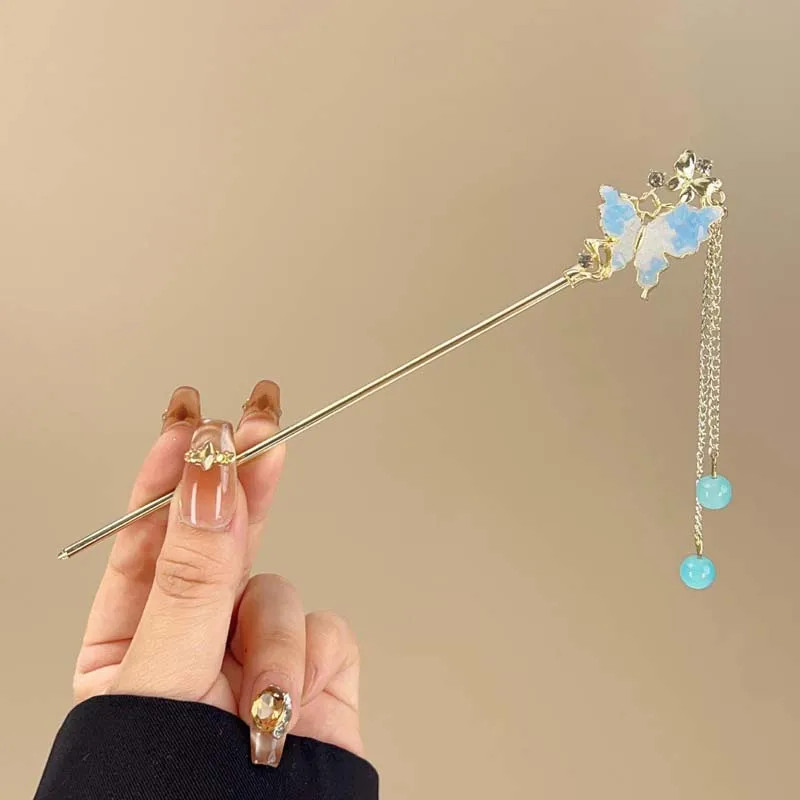 Exquisite Blue Crystal Star Moon Hair Stick for Women Girls Chinese Style Fl
