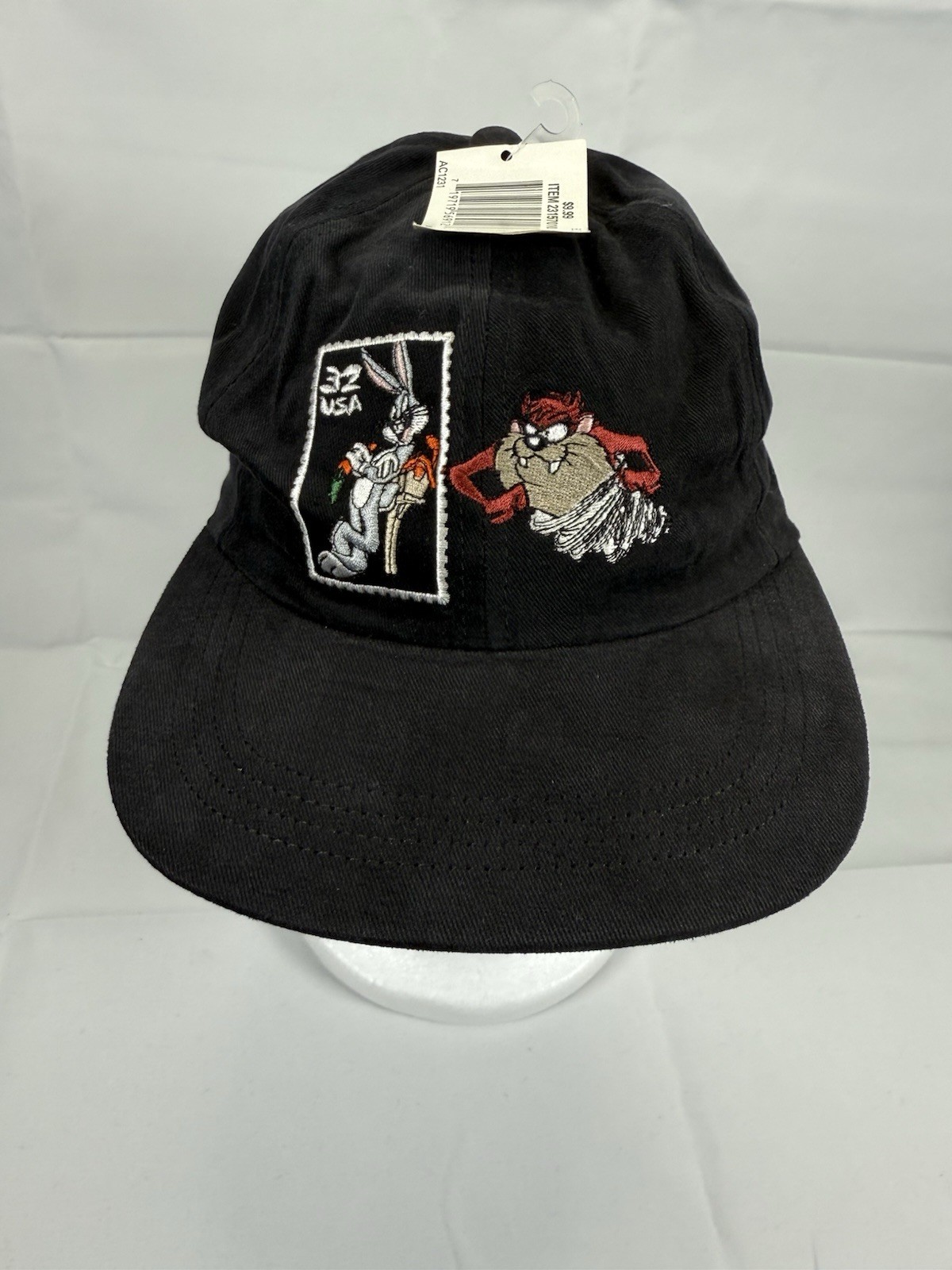 Vintage Looney Tunes Snapback Hat Cap Black Taz Bugs Bunny USA Stamp NEW 90s