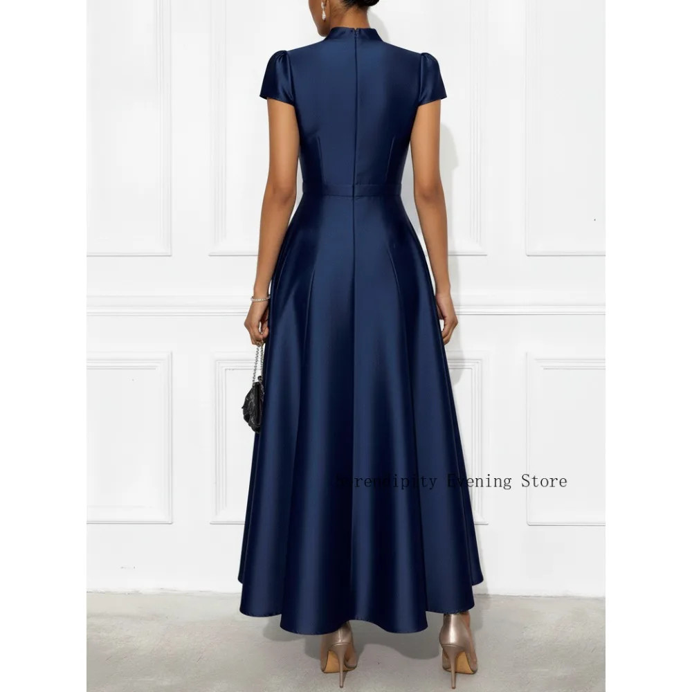 Customized Navy Blue Satin Mother of Birde Dress 2026A-Line Maxi Prom Party Gown