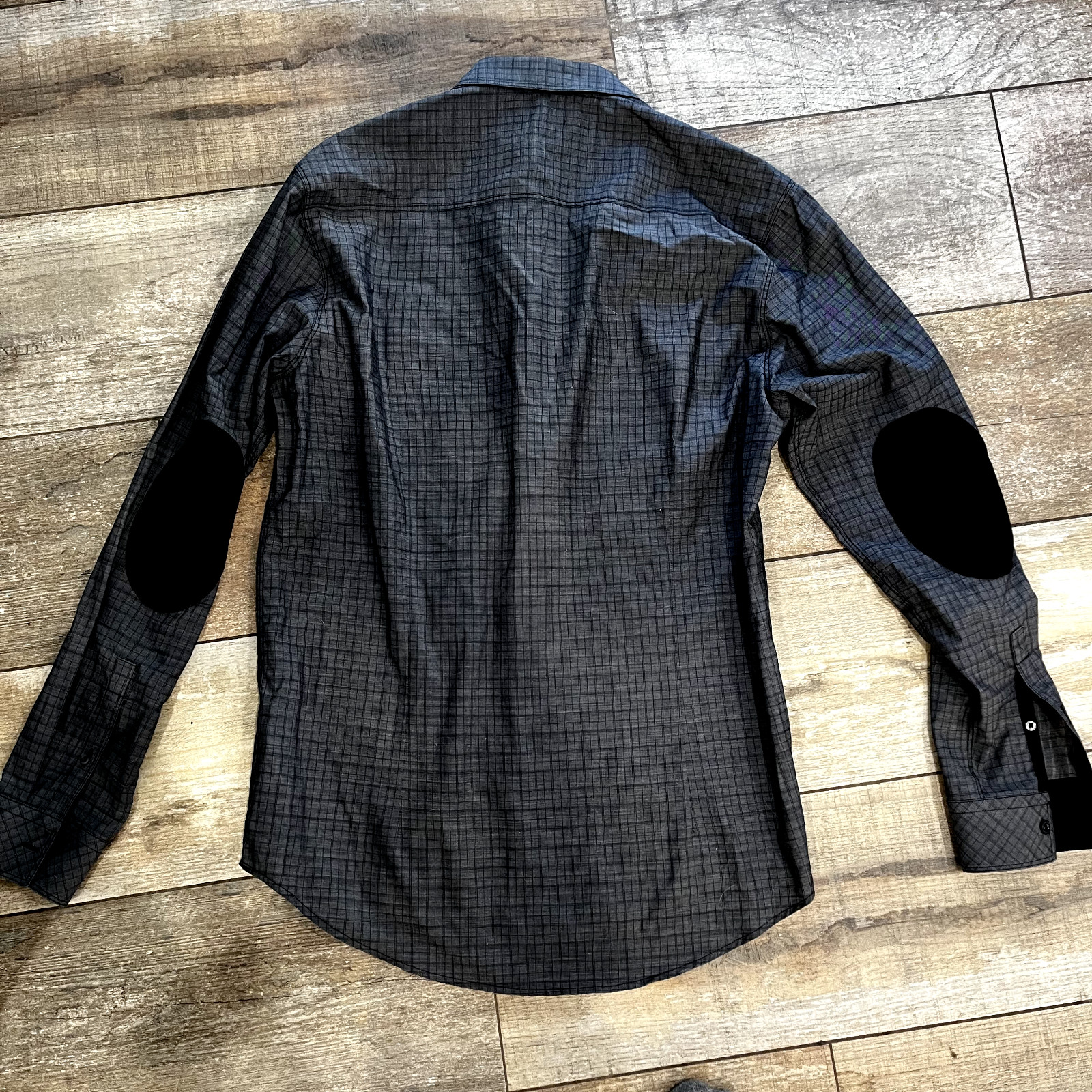7 Diamonds Mens Shirt Medium Gray Black Elbow Pads Long Sleeves Flap Pockets