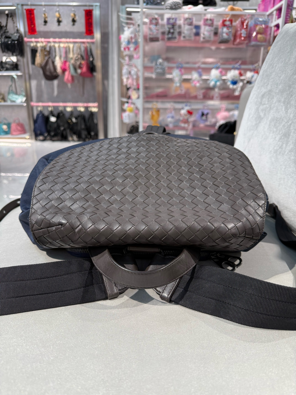 Authentic Bottega Veneta Intrecciato Leather and Nylon Backpack Intrecciato