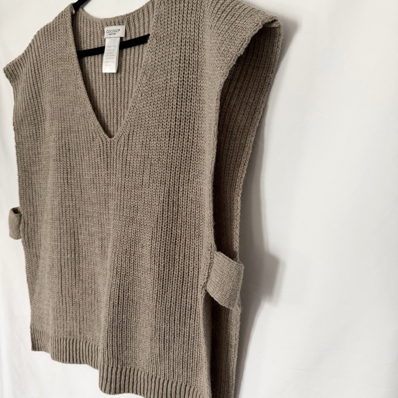 Cocogio Ribbed Knit Womens OS Taupe Sweater Vest Made in Italy Wool Alpaca Blend