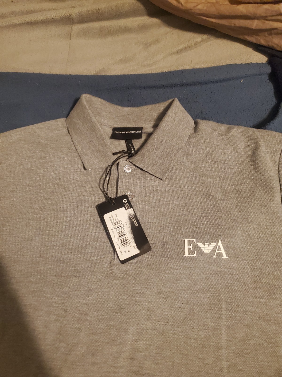 Emporio Armani Mens Medium Gray Short Sleeve Polo