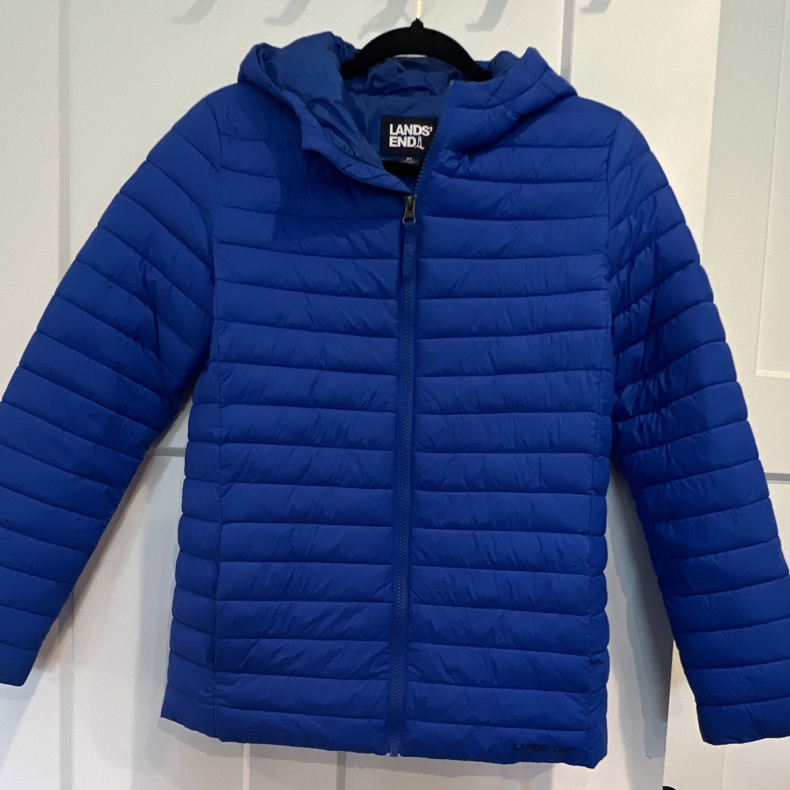 Lands’ End Kids Blue Hooded Insulated Puffer Jacket Full Zip XL 14-16