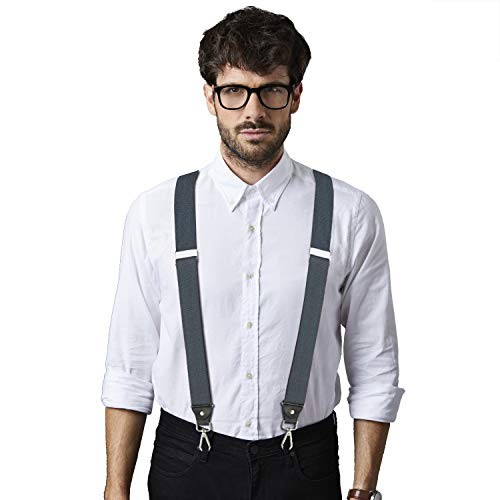 Suspenders for Men, Adjustable Suspenders with Elastic Straps Y-Back Large Grey