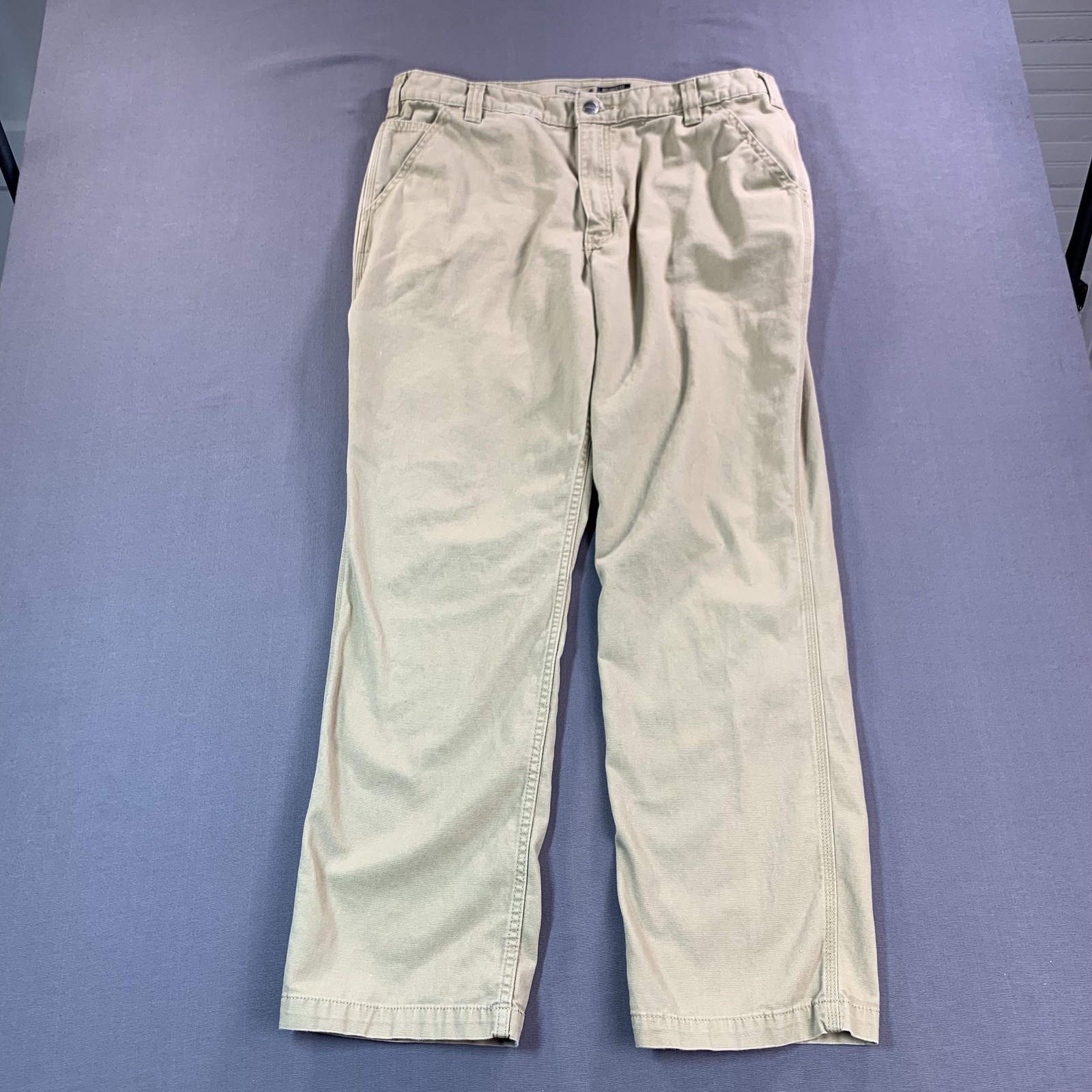 Carhartt Rugged Flex Relaxed Fit Carpenter Pants Mens 38×32 Beige Canvas Stretch