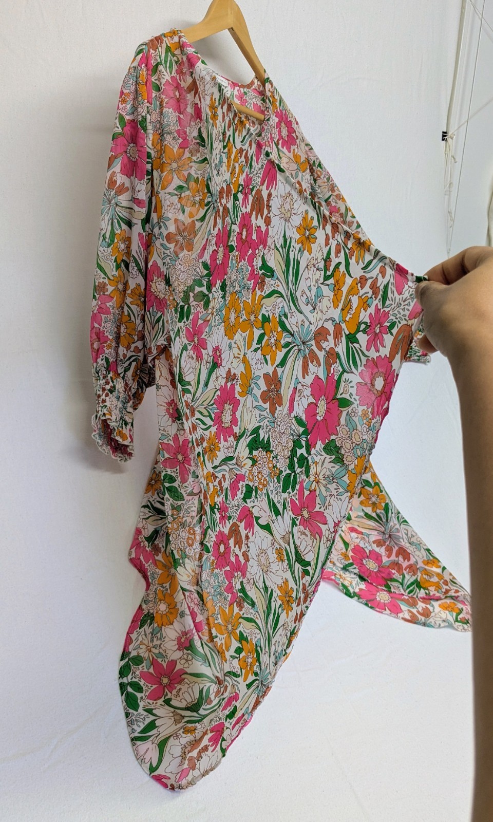 CATO Sheer Waterfall Open Front Cardigan Women Large Multicolor Floral Blouse