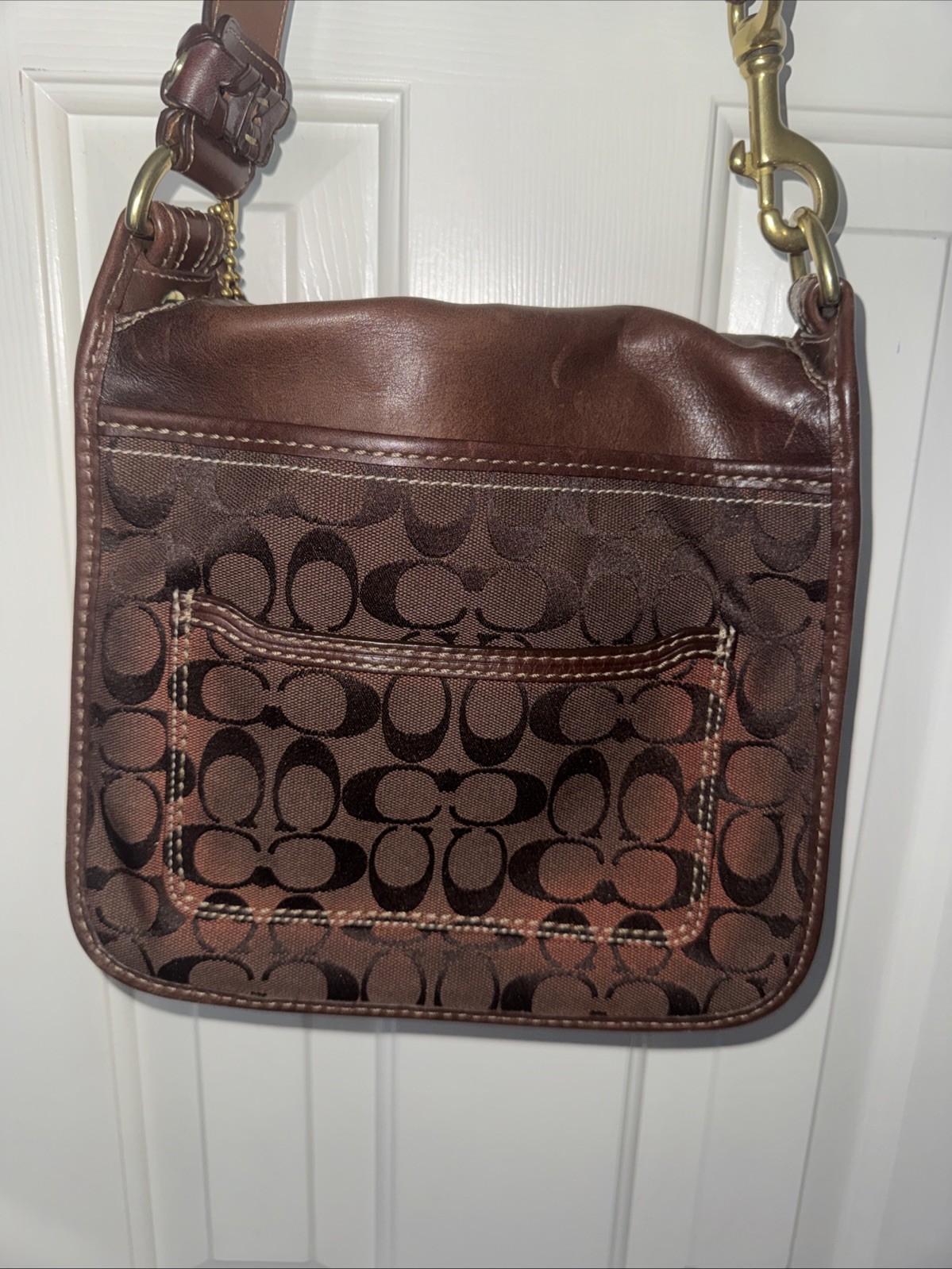 Coach BLEEKER Signature Brown Canvas & Leather Flap Shoulder Bag 11434