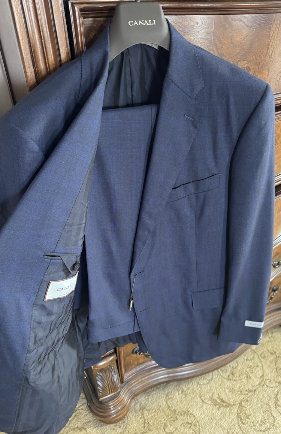 CANALI Dark Navy Windowpane Check Suit Super 160’s EU 58/US 46R MSRP $2495