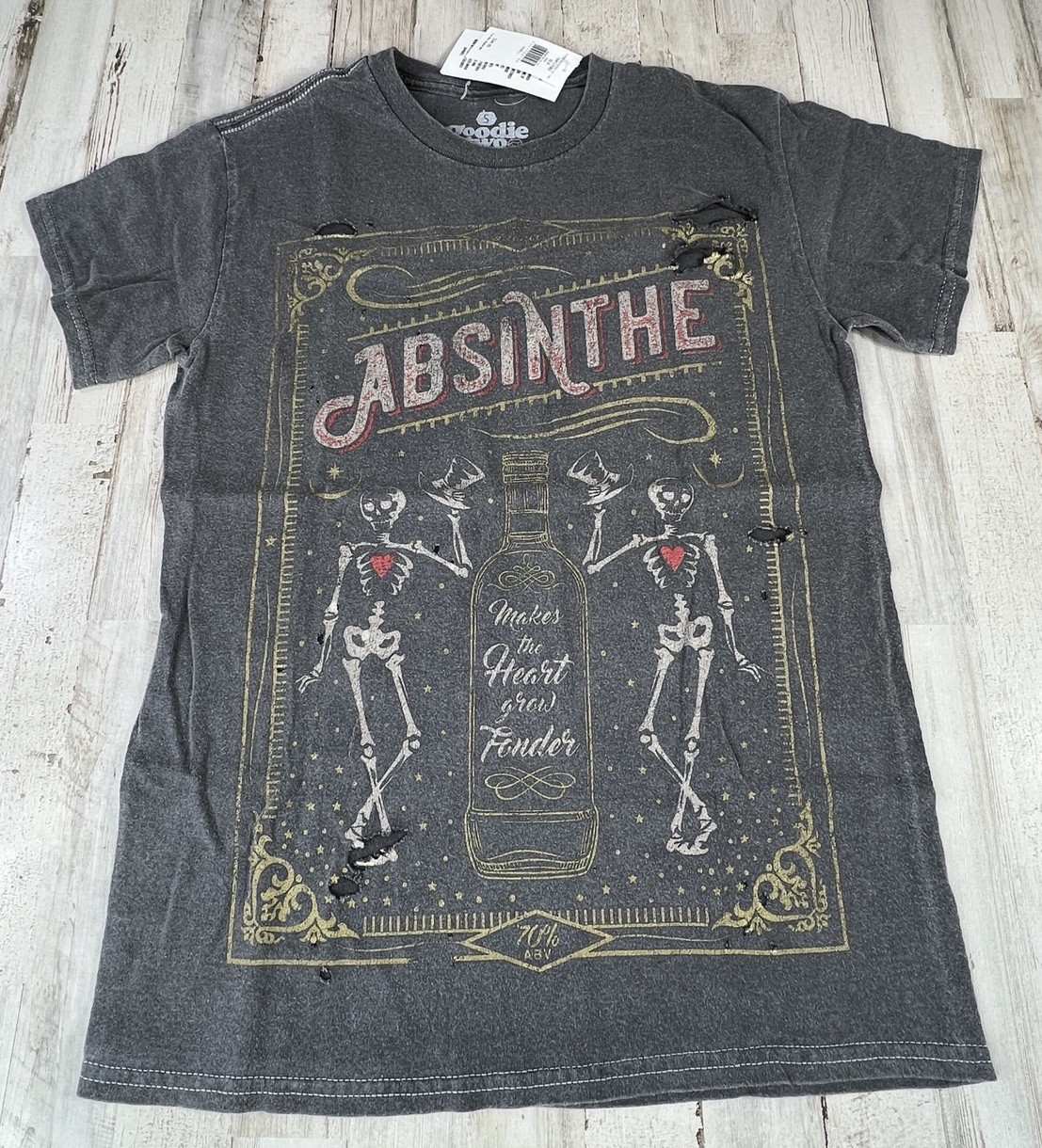 Absinthe Skeleton Distressed Graphic Women’s T-Shirt Tee Size XS