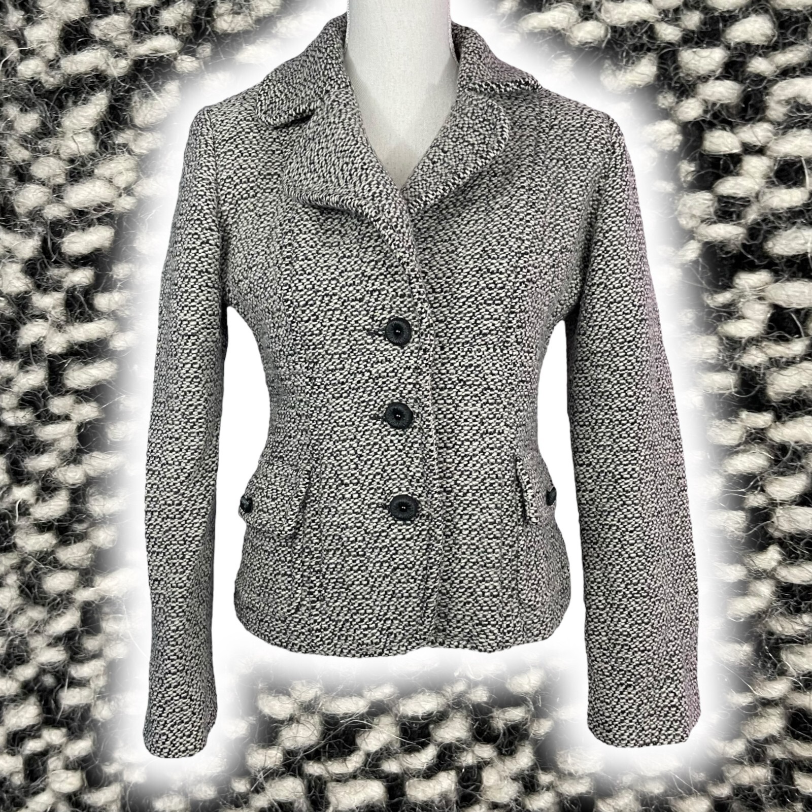 Marvin Richards Wool Blend Jacket M Marled Boucle Notched Lapel Blazer Coat Gray