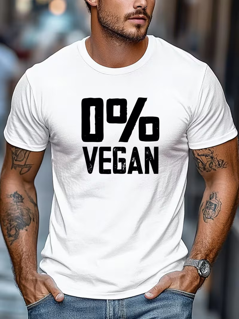 Men’s 0% Vegan T Shirt Minimalist Graphic Tee Casual Summer Short Sleeve Top