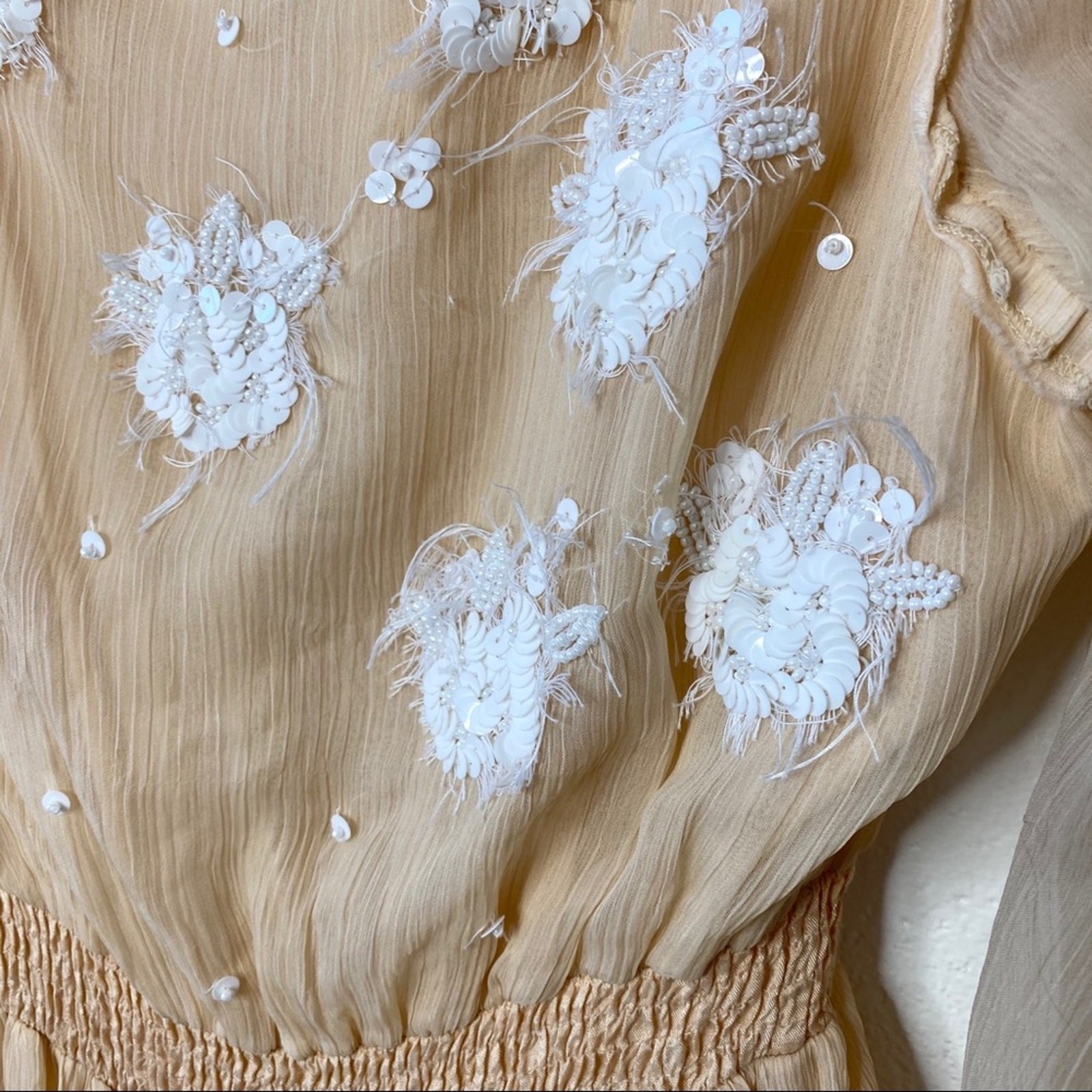 ASOS Sequin Flower Sheer Sleeve Nude Dress Size 6