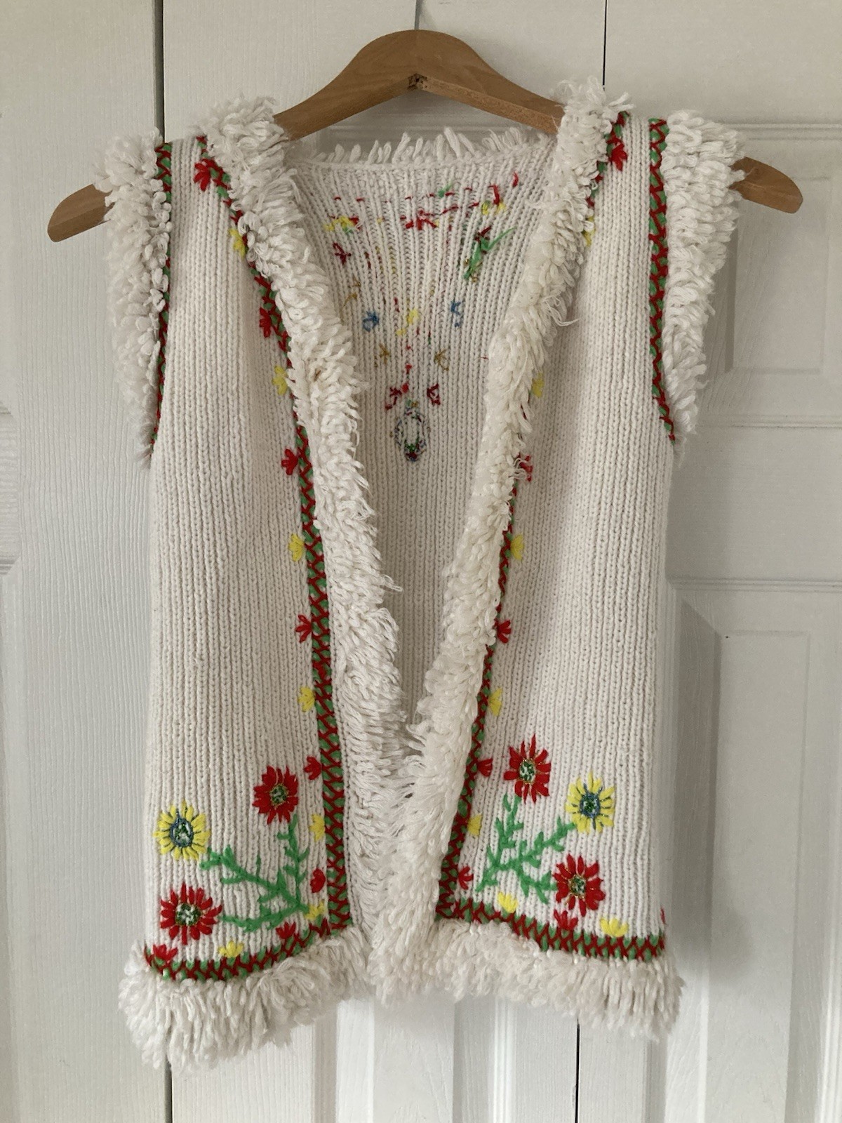 CCT Vintage 70s Groovy Open Sweater Vest Hippie Boho Flowers Small Homemade