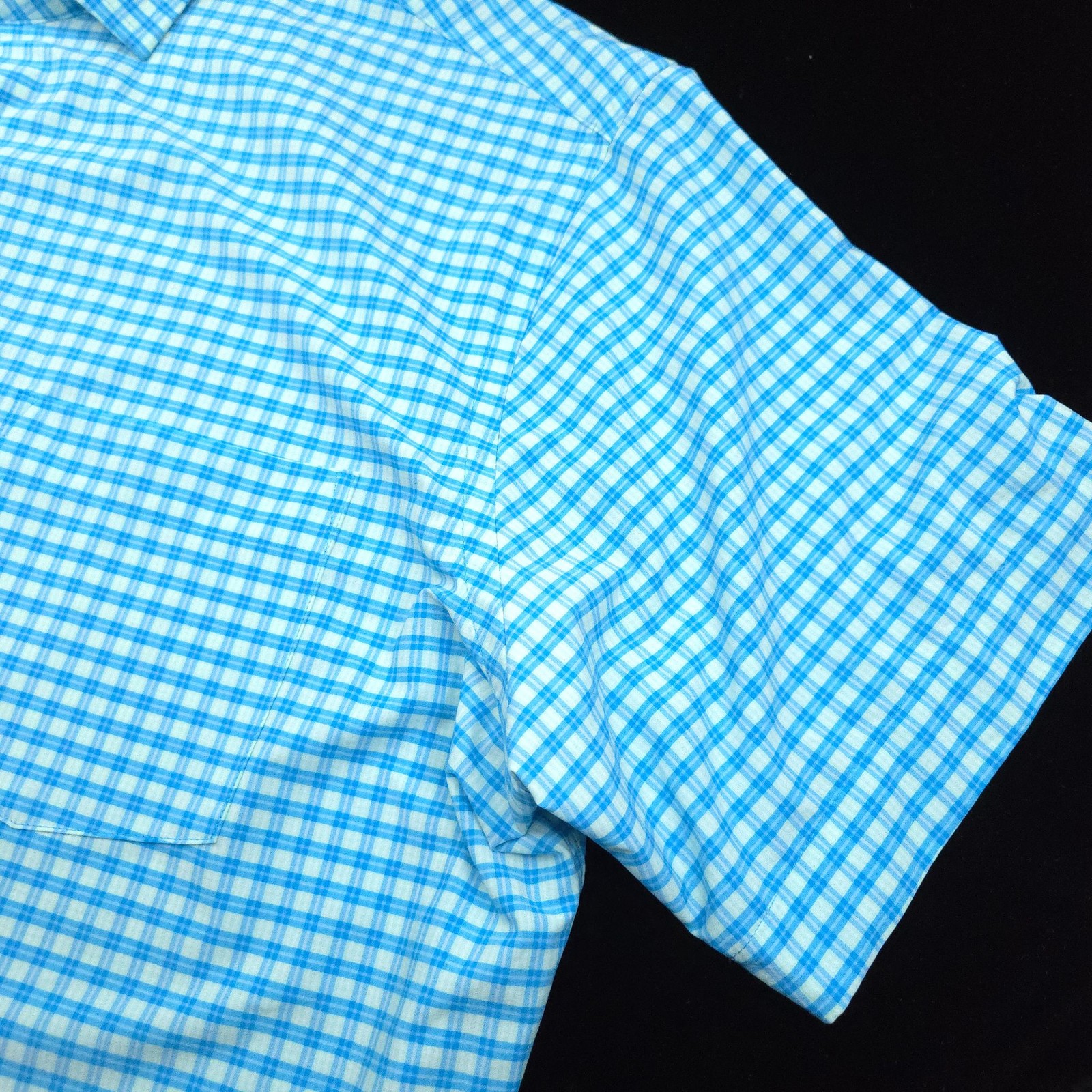 Peter Millar -Summer Comfort Button Shirt -M Aqua Blue Short Sleeve Nylon Poly