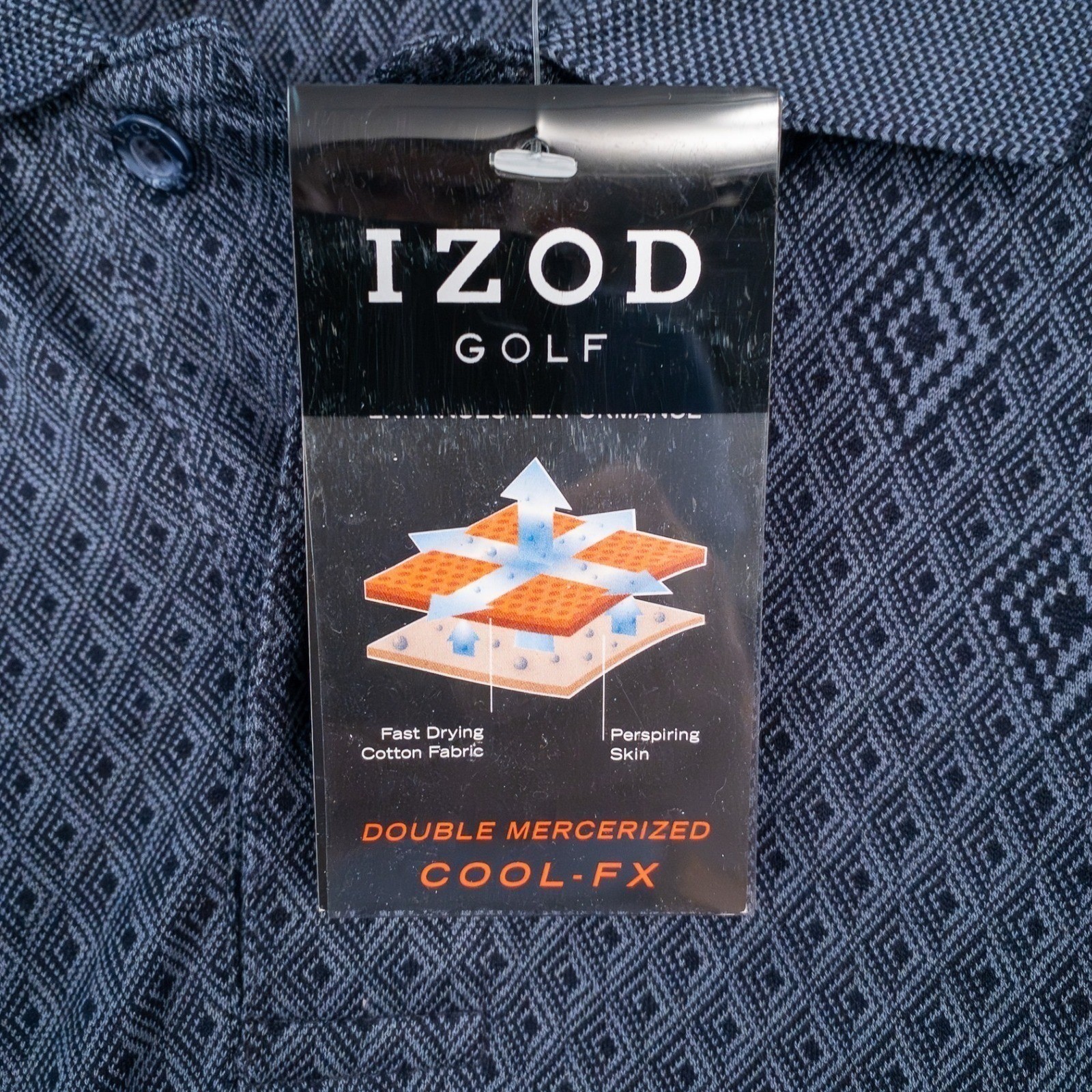 IZOD Golf Polo Shirt Mens Large Navy Blue Geometric Cool-FX 100% Cotton NWT