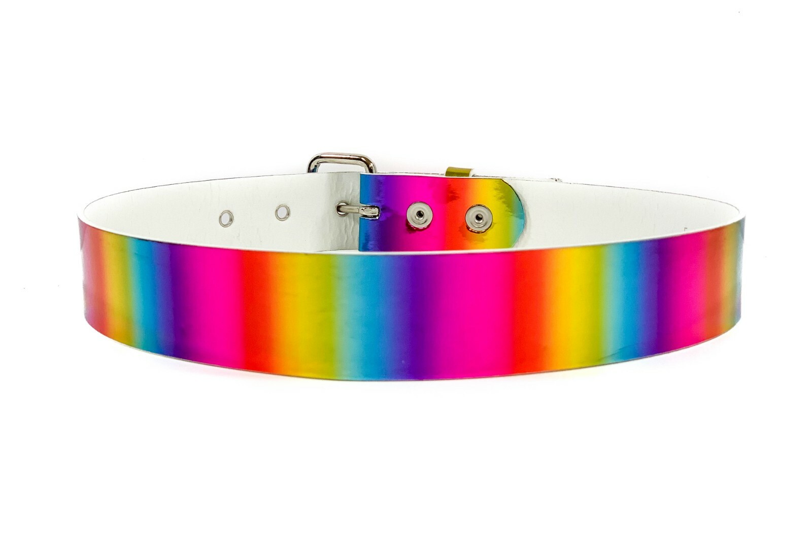 Rainbow Holographic Pride Rave Belt Punk Goth Metal Grommet Vegan Funk Plus USA