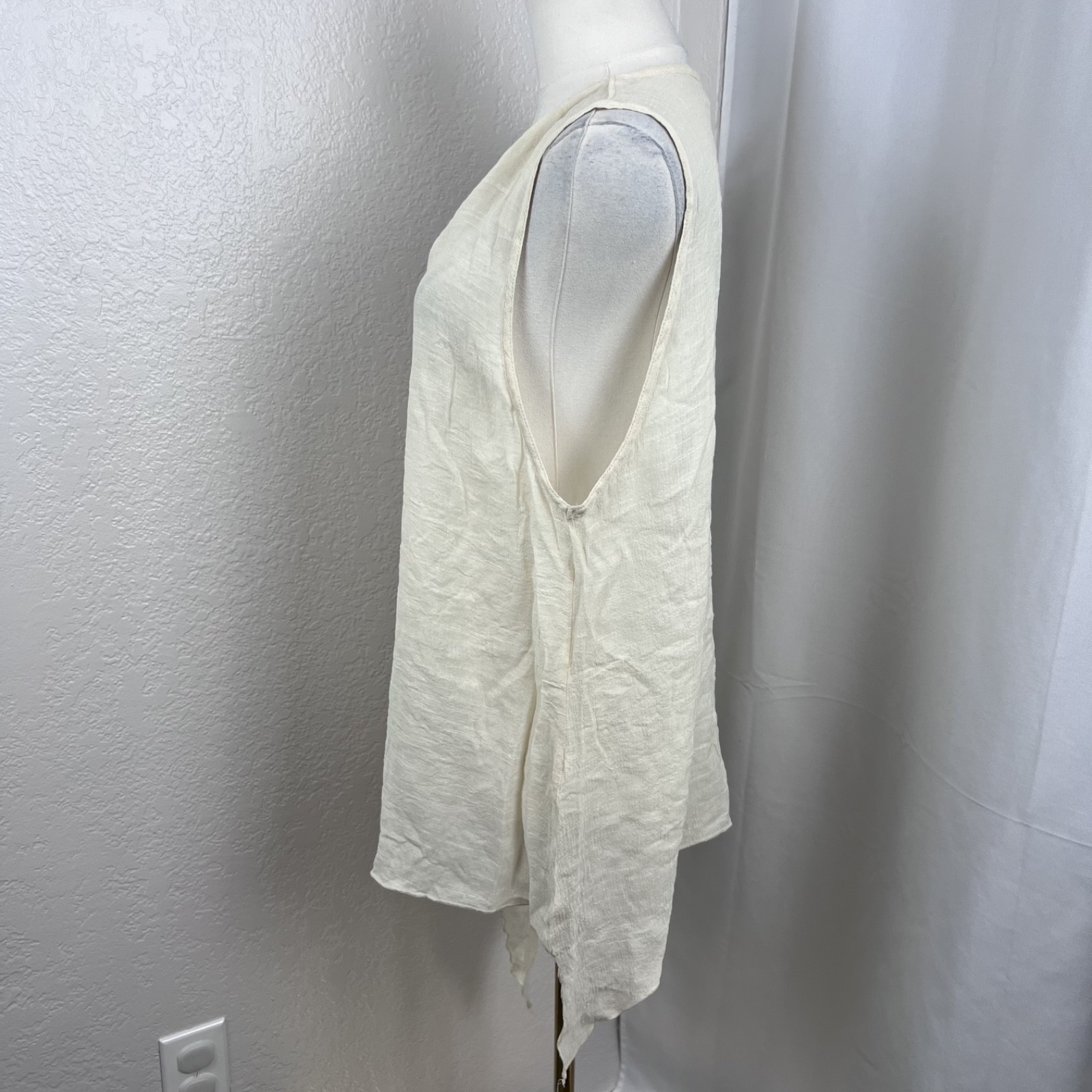 Y2K Pretty Angel Tunic Tank Top Womens Large Ivory Linen Blend Sheer Fairy Layer