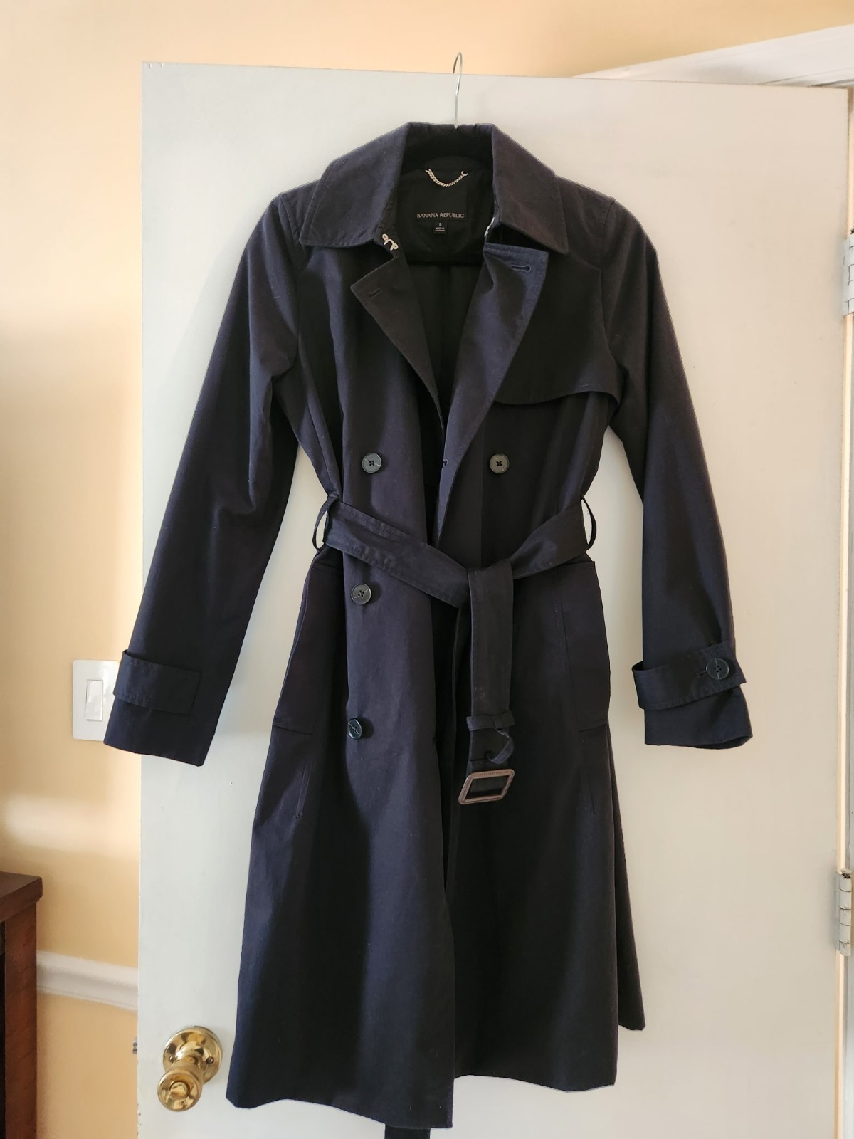Banana Republic Trench Coat Women Cotton Polyester Size S Black Good