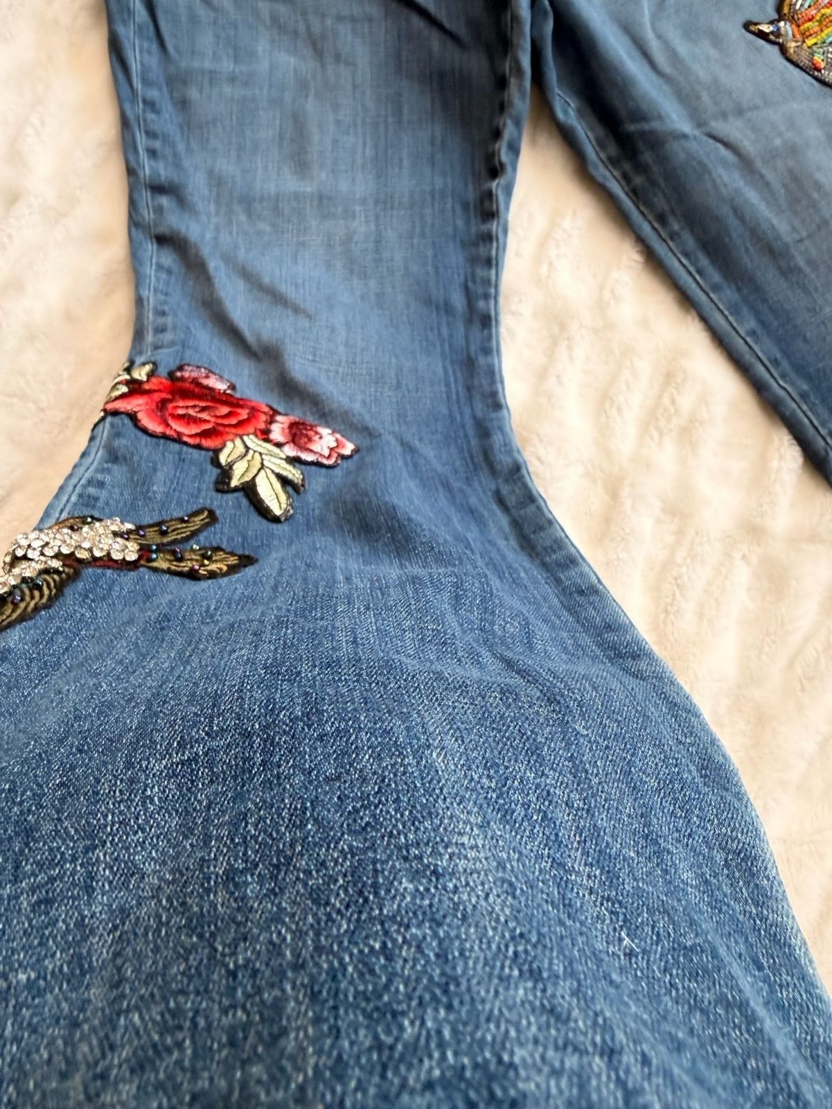 Laurie Felt Classic Embellished Boyfriend Jeans with Floral and Bird Embroidery