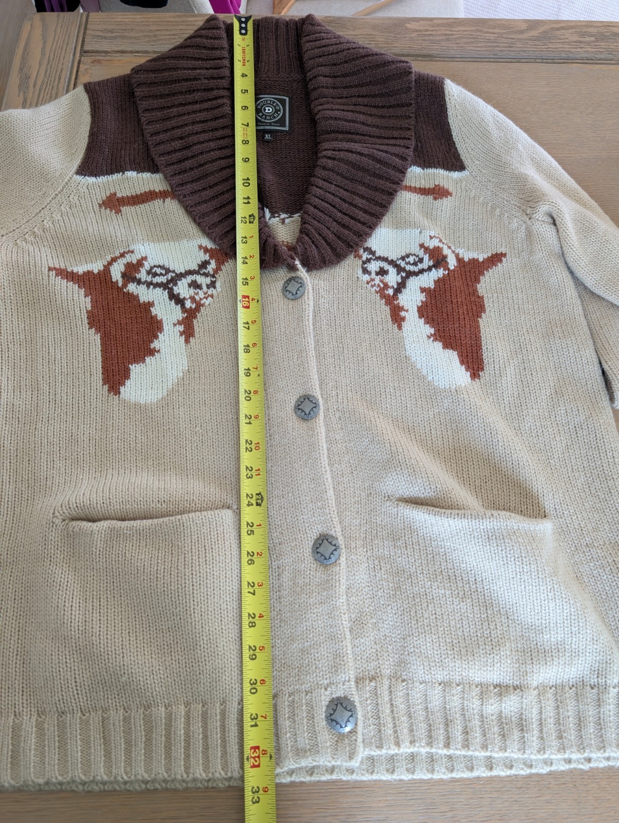 Double D Ranch Womens Cardigan Sweater XL Alpaca Wool Blend Cow Graphic Western