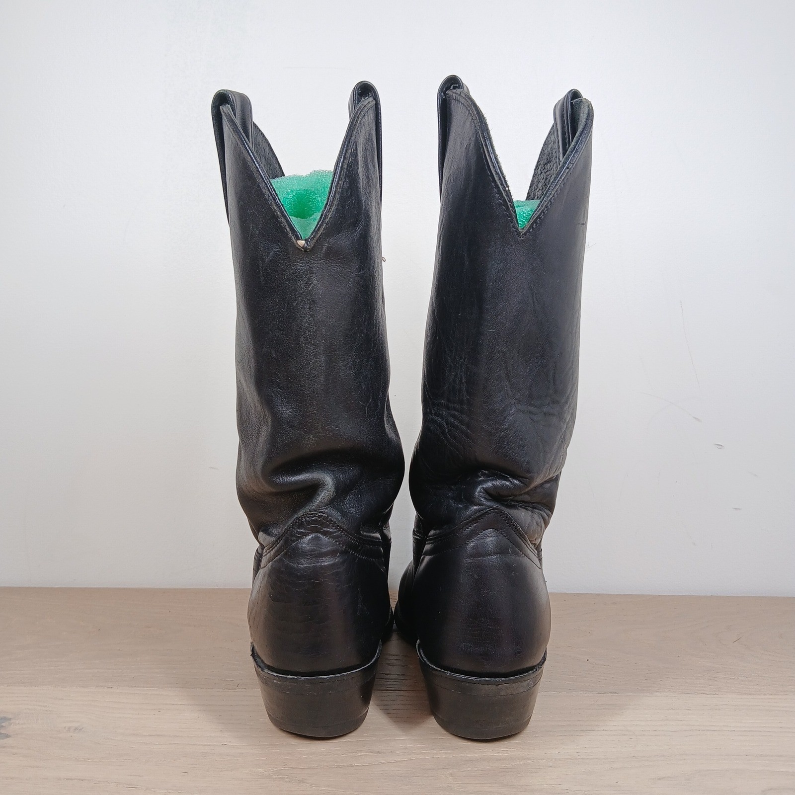 J.Chisholm Western Boots Men’s 7 Black Leather Pointed Toe Cuban Heel Mid-Calf
