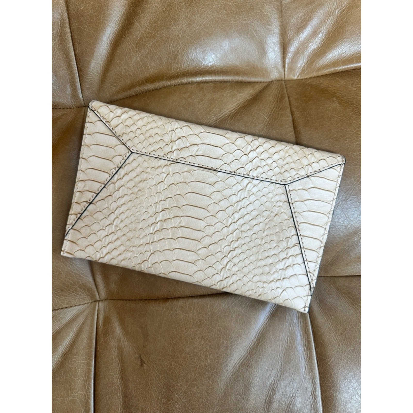 EUC! Loeffler Randall Python-Embossed Leather Envelope Clutch – Nude/Beige