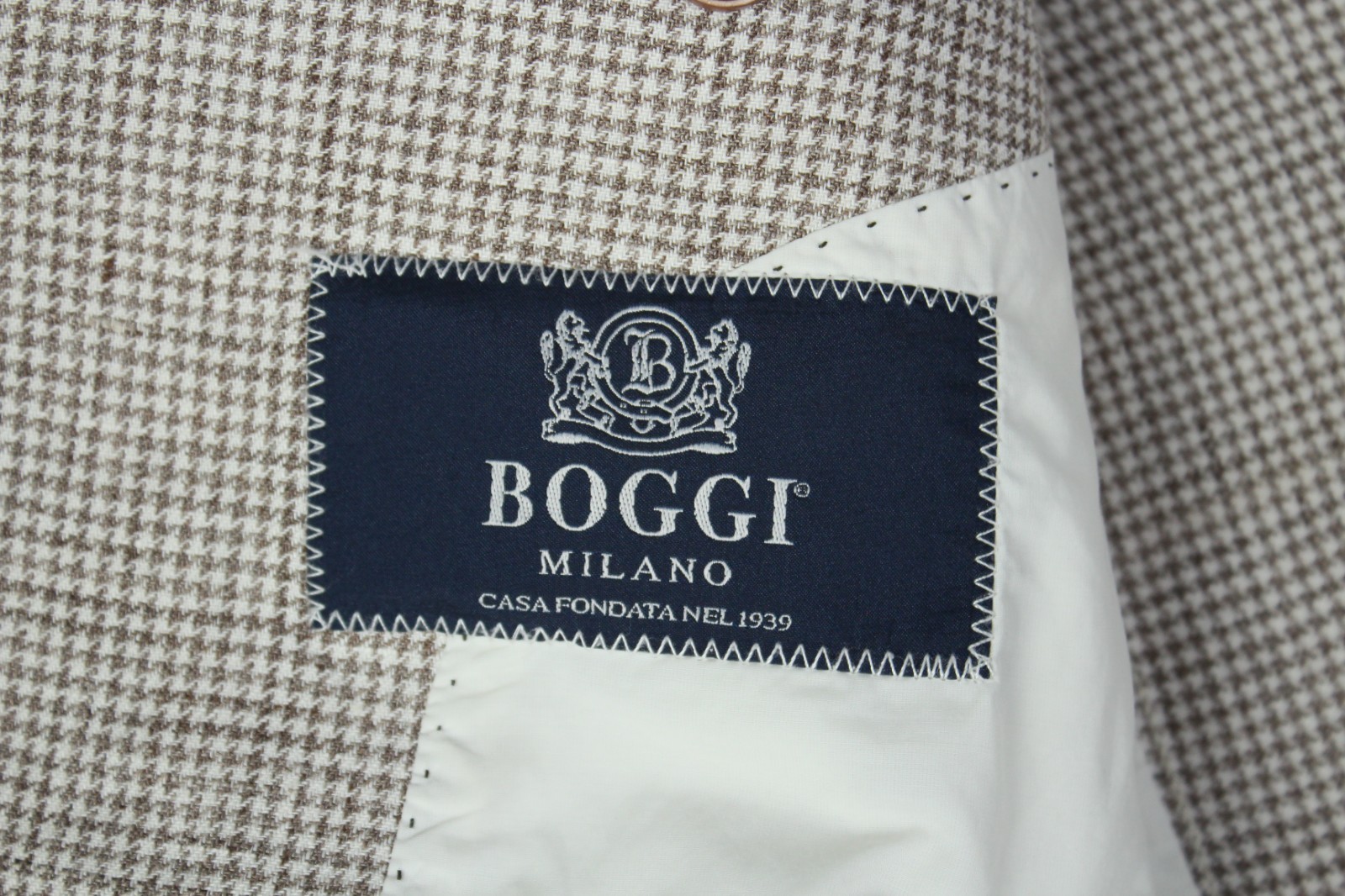 BOGGI Brown & White Dogtooth PURE LINEN HL Sport Coat Blazer Jacket 52IT 42US/UK
