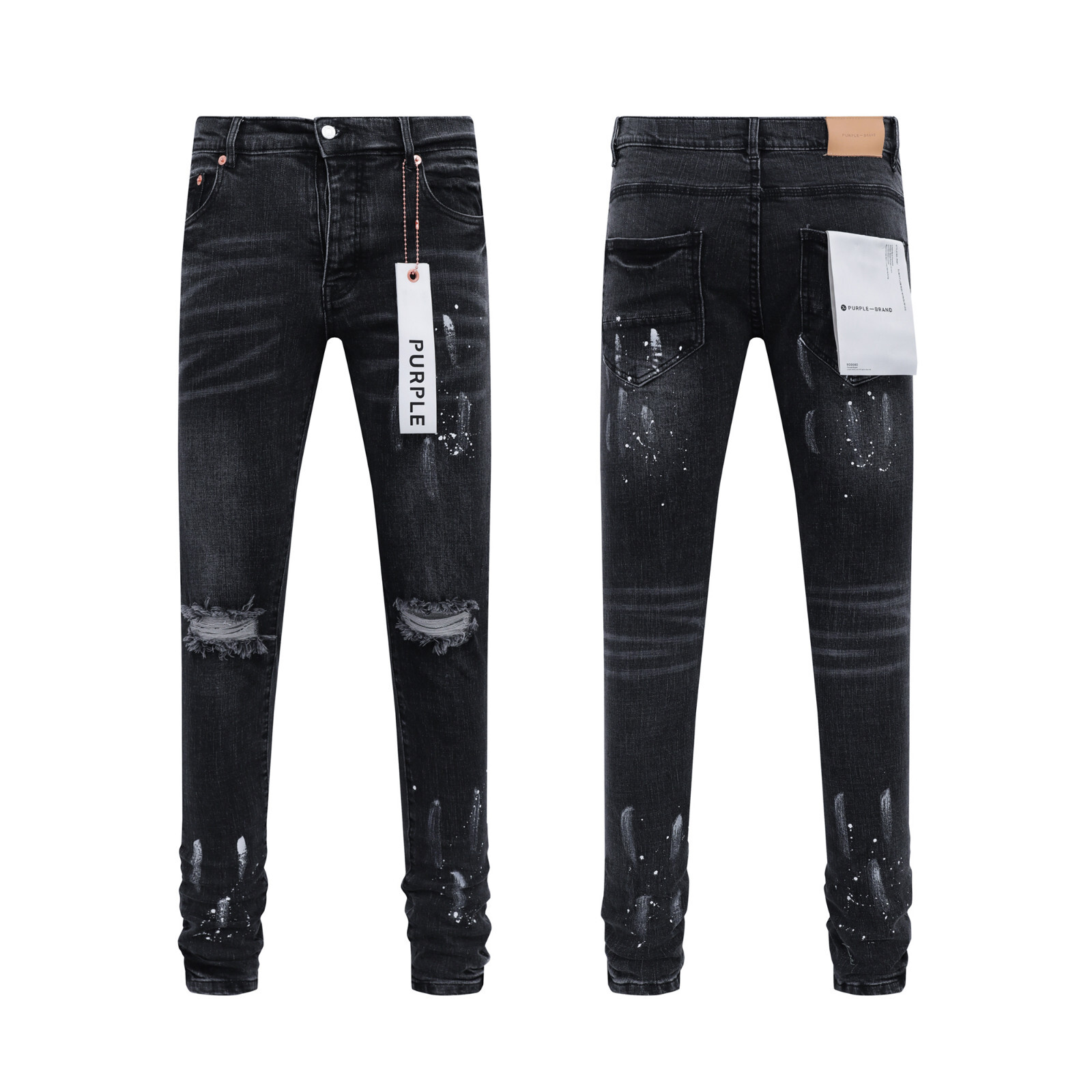 Black Purple Brand Men’s Personality Logo Fashion Slim Fit Splash-Ink Jeans