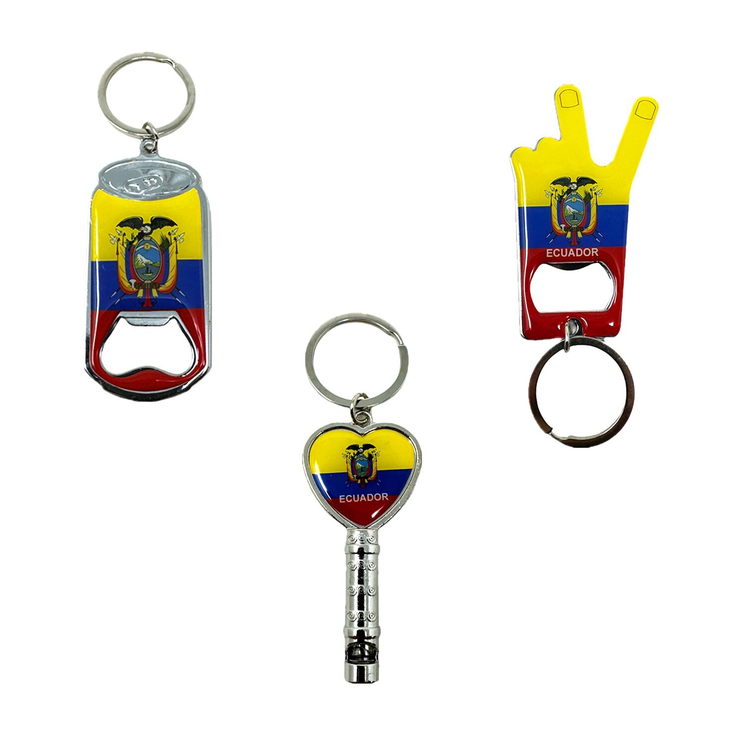 8 Pack Ecuador Keychains Country Metal Keychain, 6 Bottle Opener Souvenir Gift