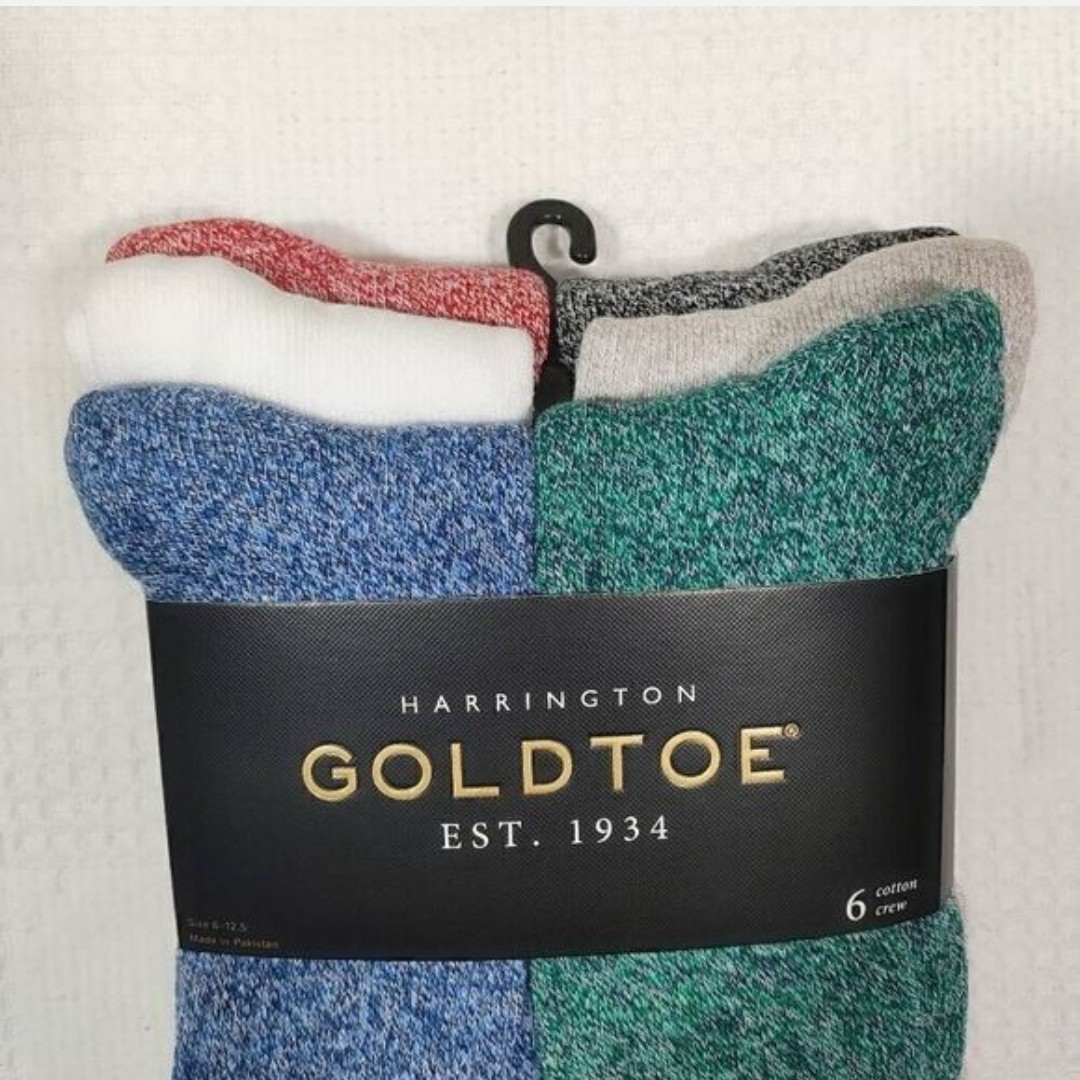 GOLD TOE Men’s Cushioned Crew Socks Reinforced Toe 6-Pair Size 6-12.5 Multi