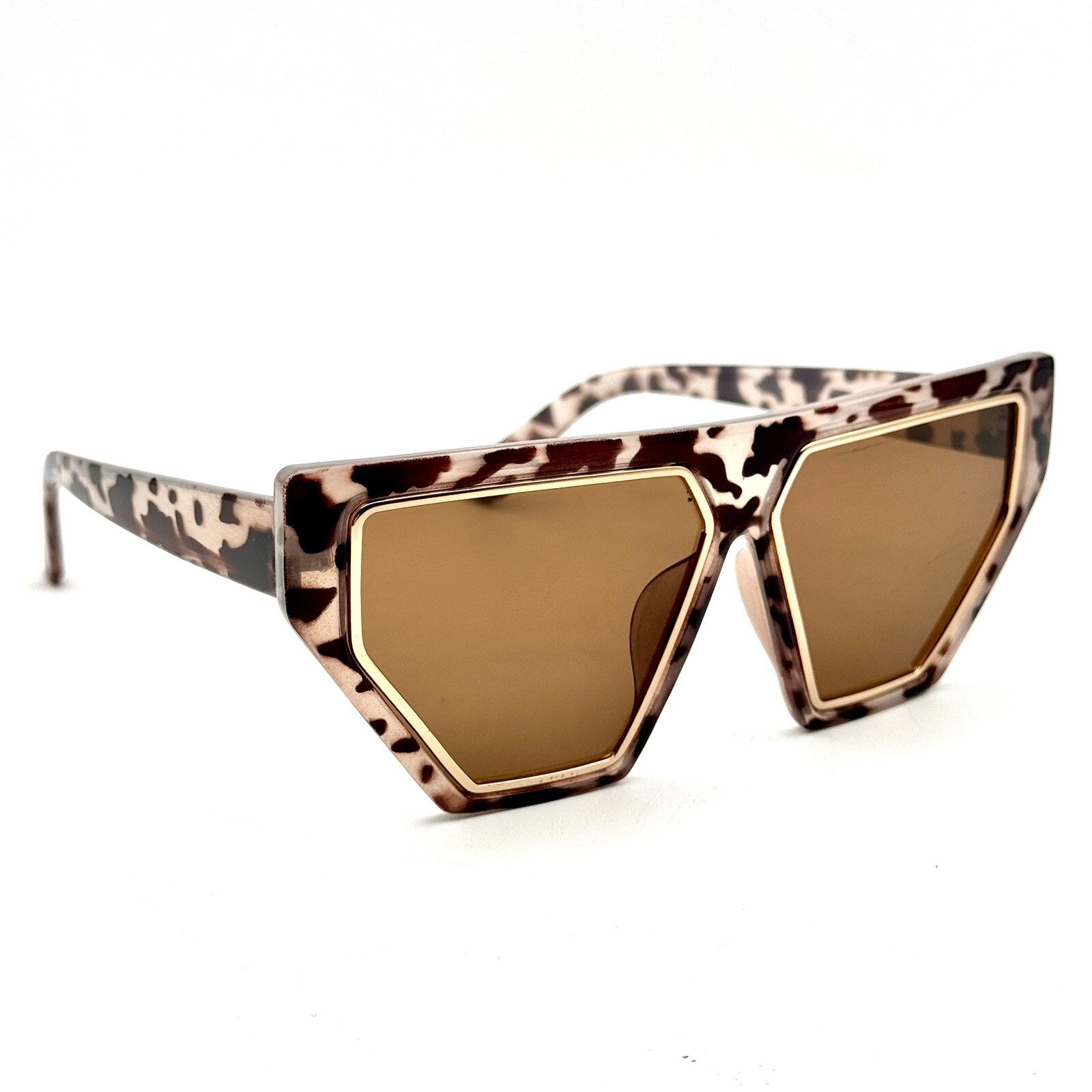 Geometric Fashion Sunglasses Designer Tortoise Shell Frame And Gold Accents