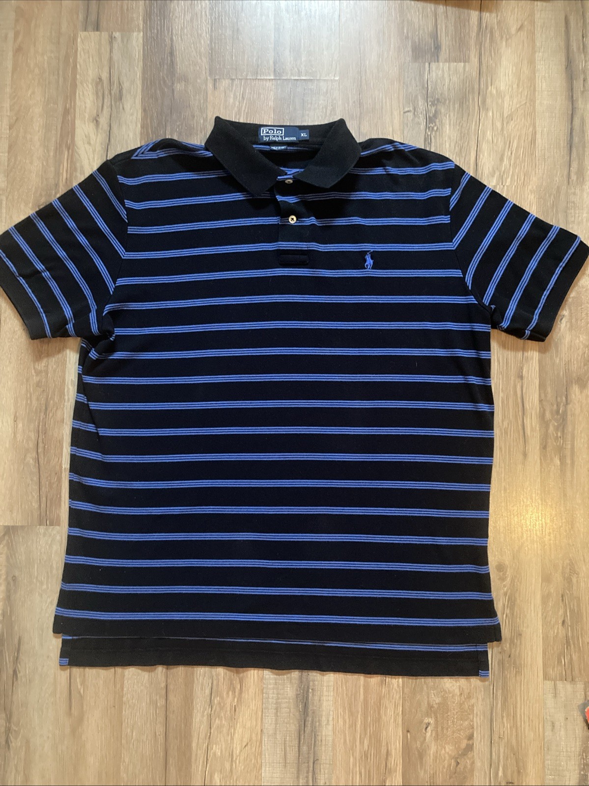 Vintage Polo Ralph Lauren Shirt Mens XL Black Blue Stripes Preppy Retro Cotton