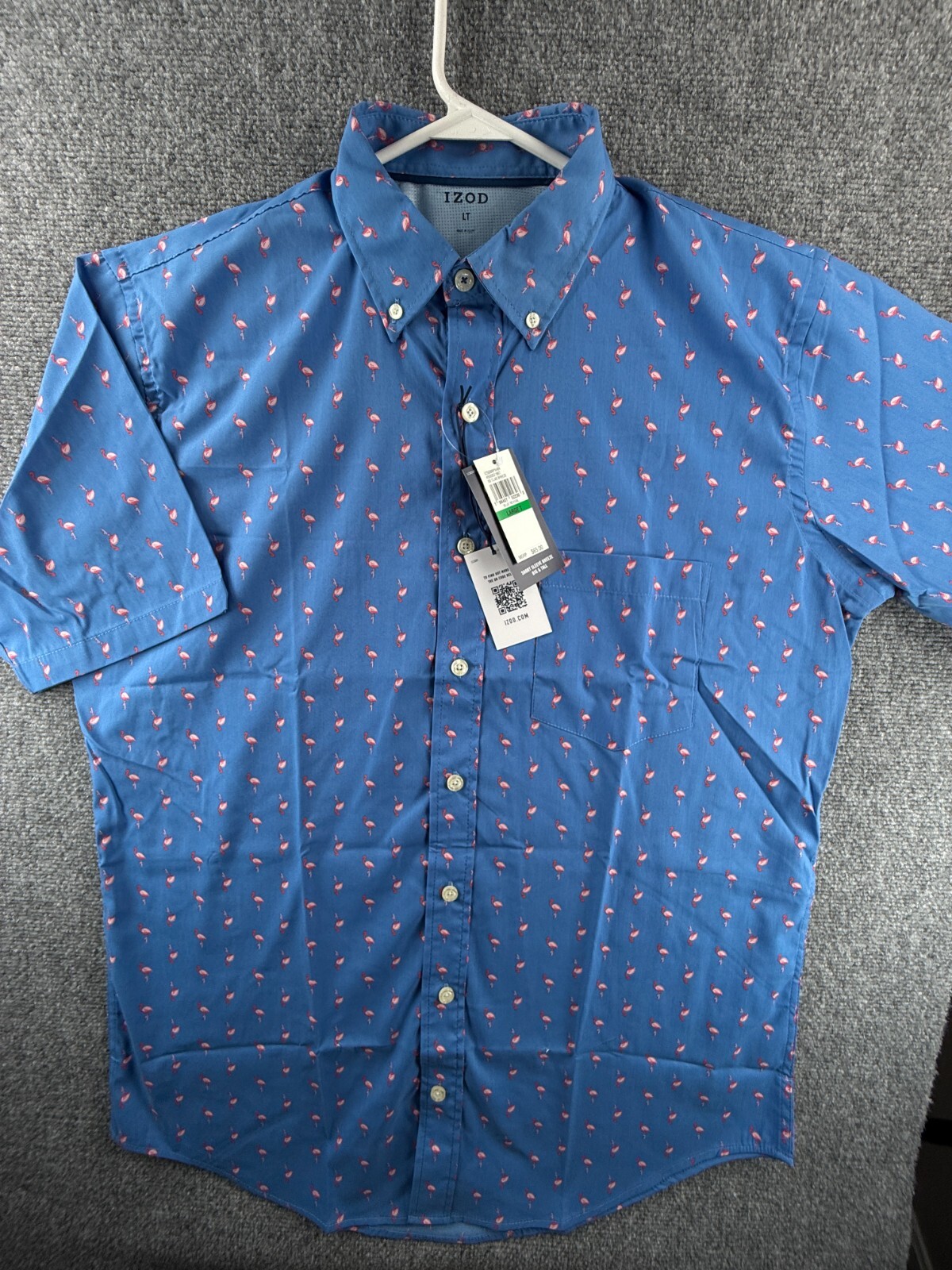 NWT IZOD LT Large Flamingo Print Tall Blue Performance Button Up Beach $65 Men
