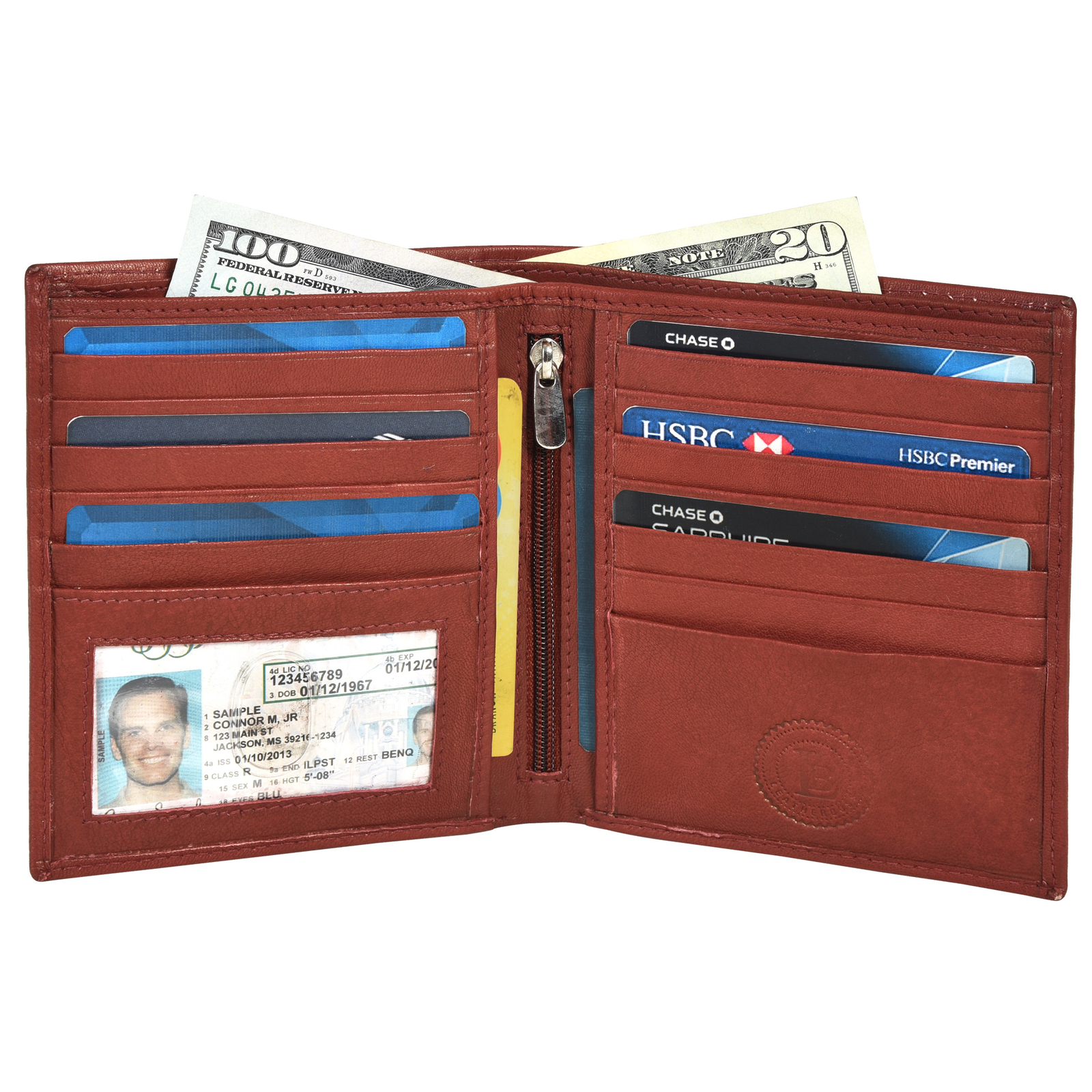 Leatherboss Genuine Leather Slim Hipster Cowhide Credit Card Bifold Wallet