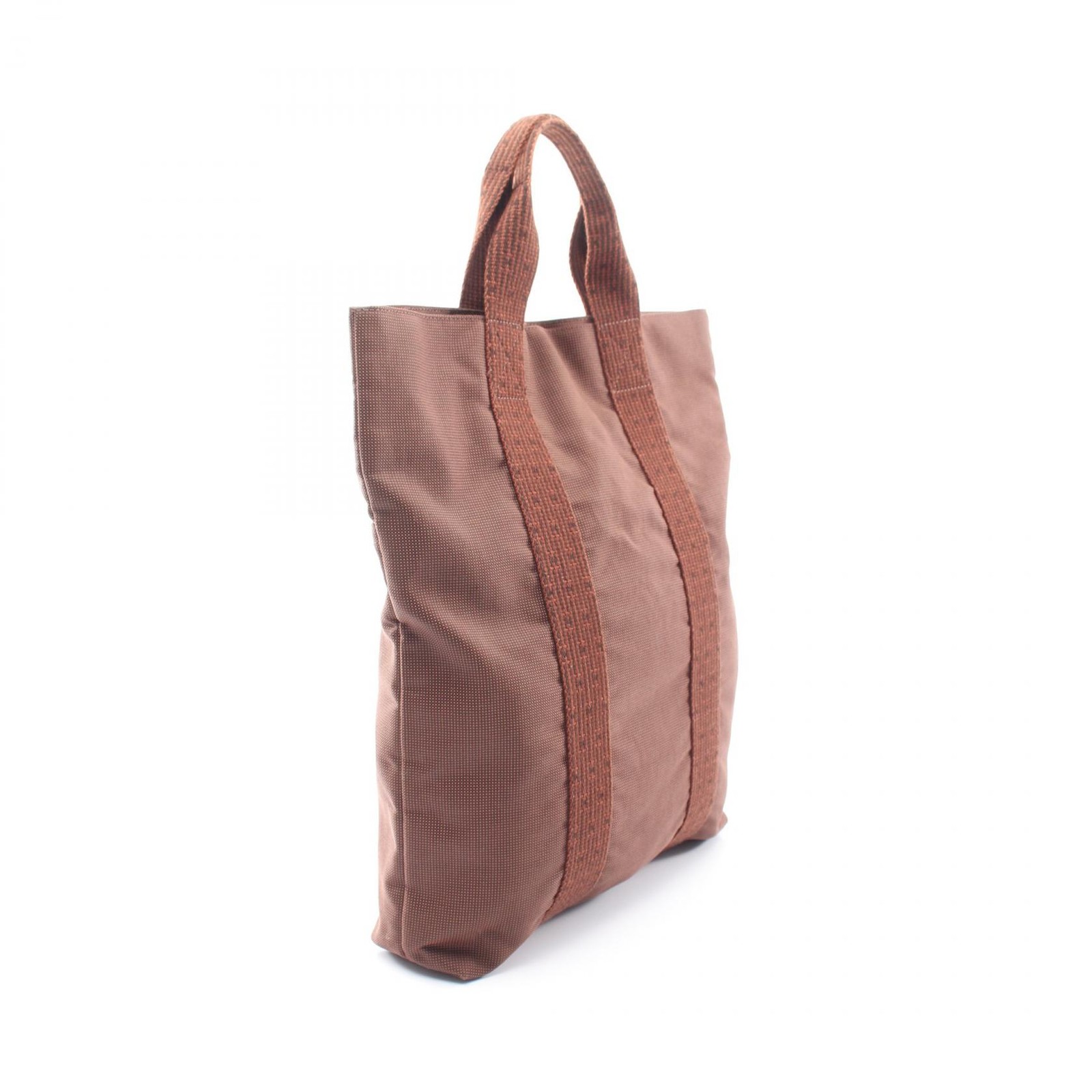 HERMES Herline Cabas Tote hand Bag canvas Nylon canvas Brown Used unisex SHW