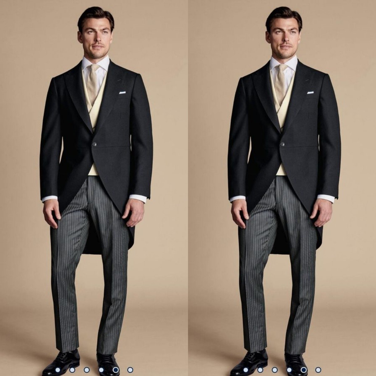 Black Formal Tailcoat for Men Dinner Evening Party Wide Peak Lapel Long Jacket