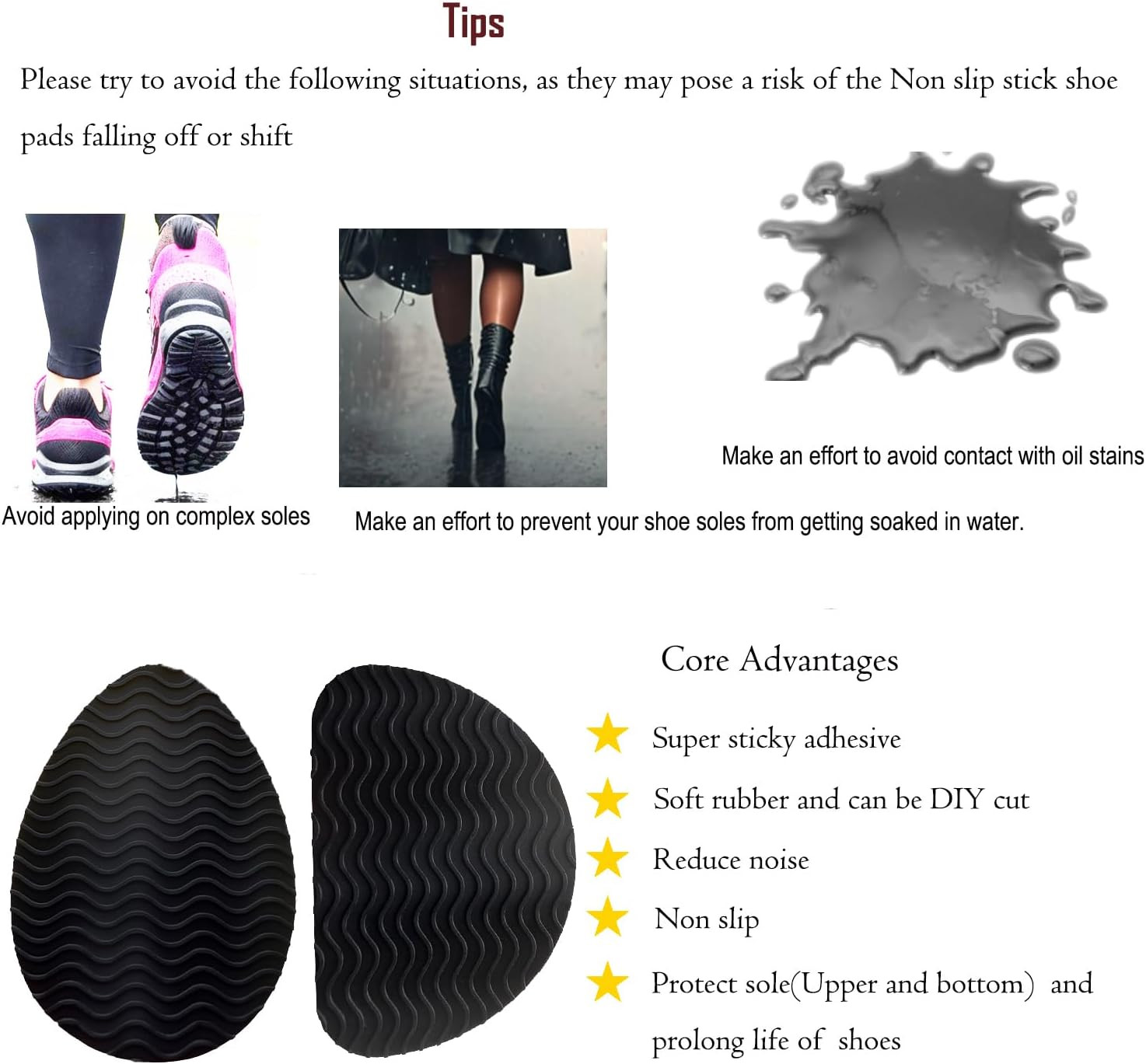 Non-Slip Shoe Pads, Adhesive Sole Protectors for High Heels, 6 Pairs
